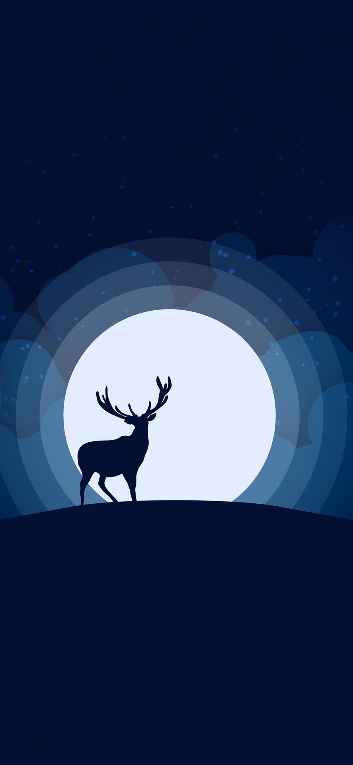 1170x2532 Deer Wallpaper 4K, Silhouette, Moon, Night, Minimal art, Minimal