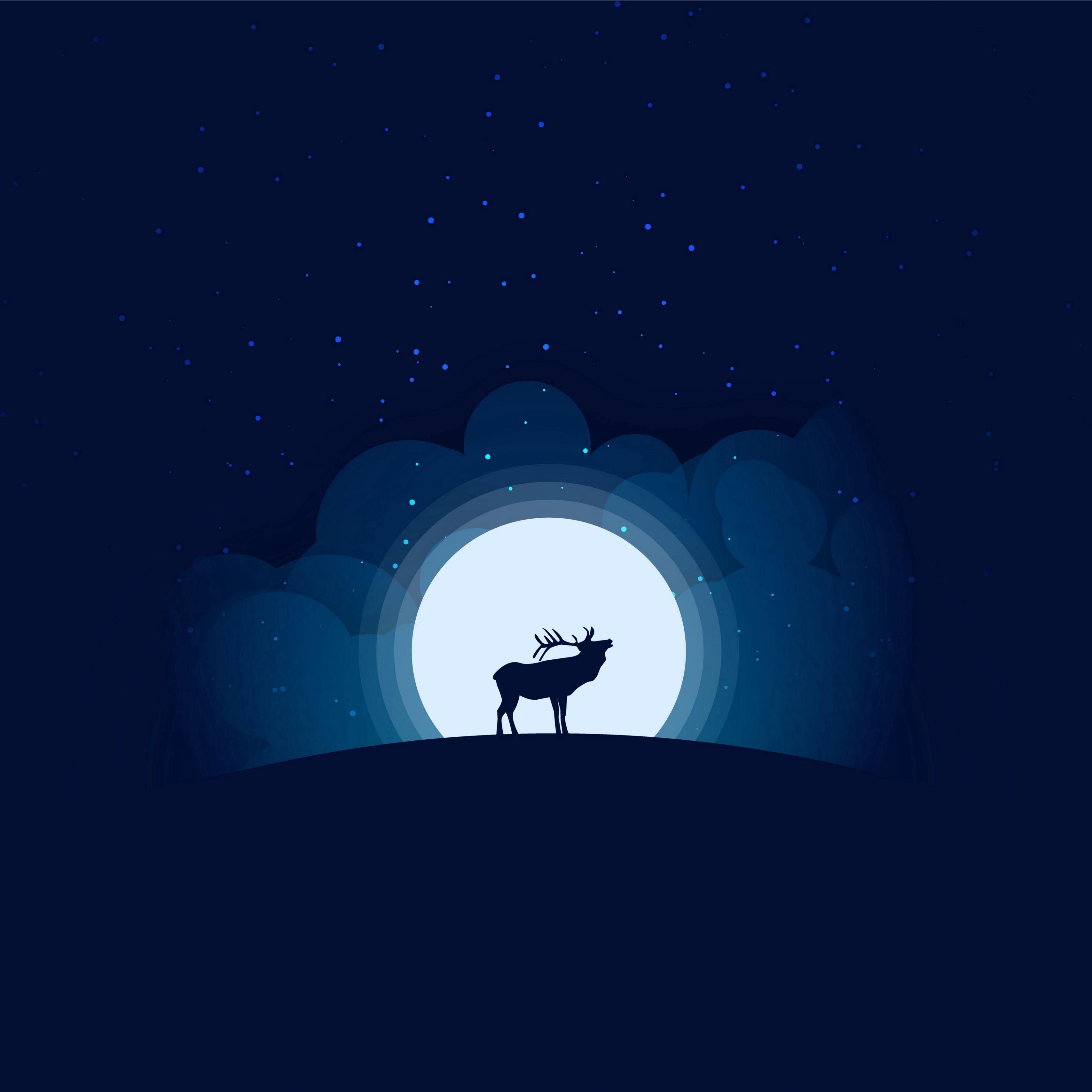 3415x3415 Download wallpaper 3415x3415 deer, moon, night, dark, art ipad pro 12.9 retina for parallax HD background