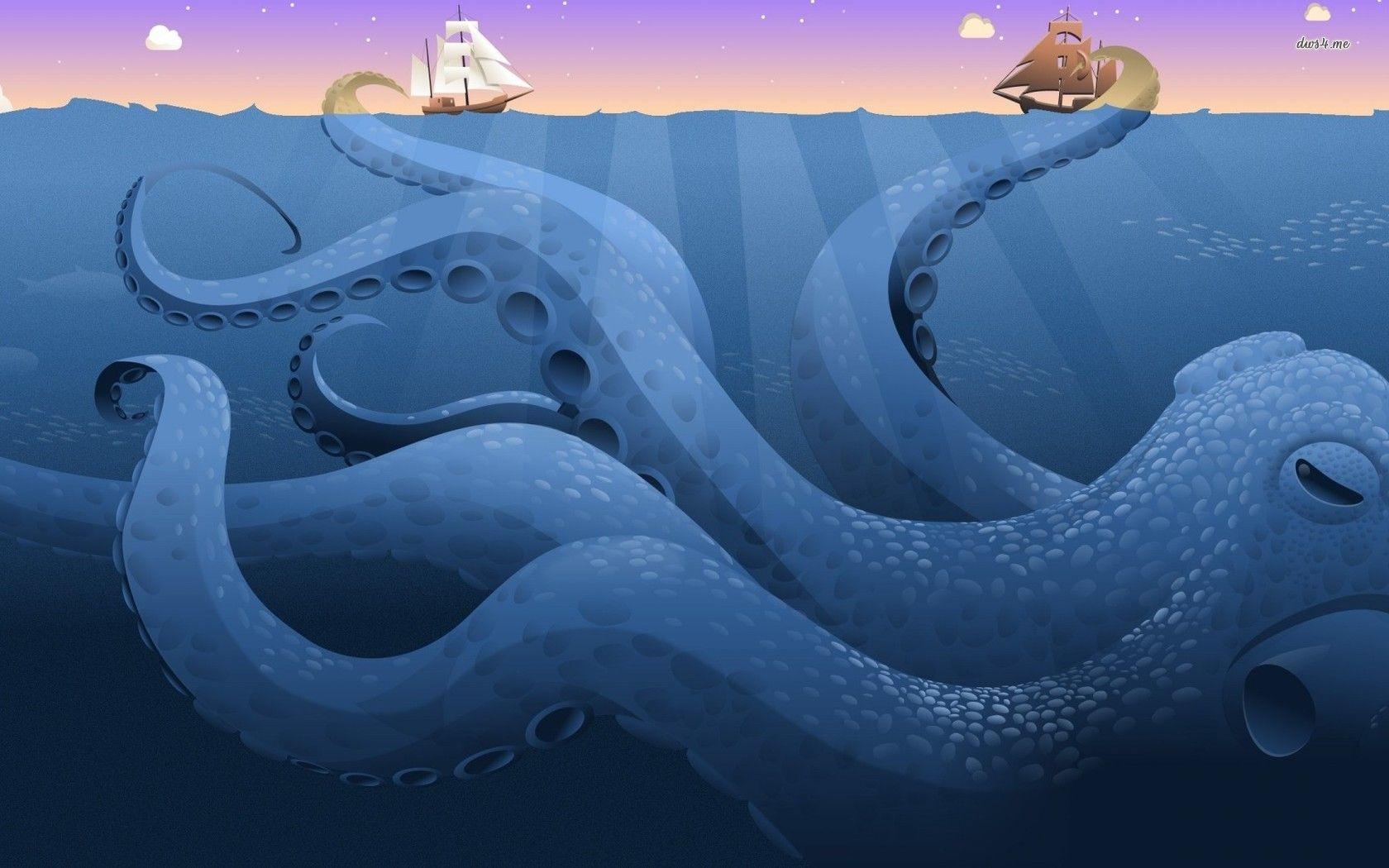 1680x1050 Giant octopus attacking the ships HD wallpaper. Octopus wallpaper, Octopus art, Sea art