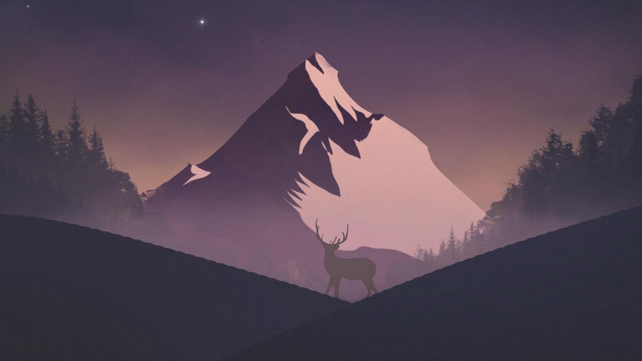 1280x720 Wallpaper art deer night mountain dark