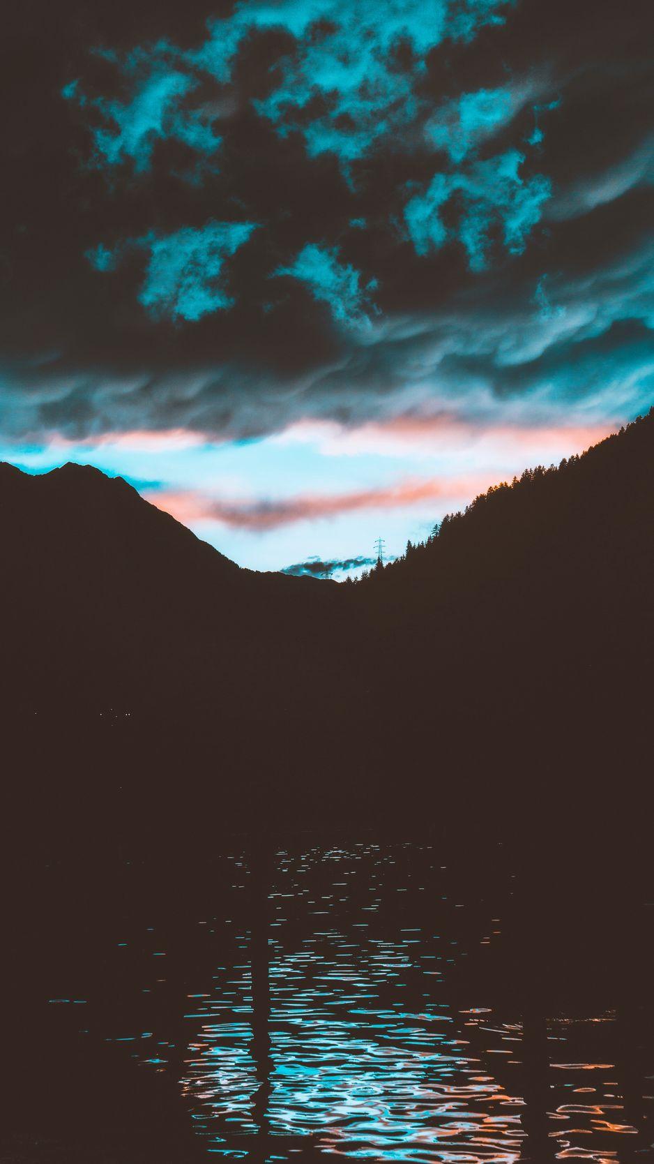 938x1668 Download Wallpaper 938x1668 Dusk, Dark, Landscape, Mountains, Water Iphone 8 7 6s 6 For Parallax HD Background