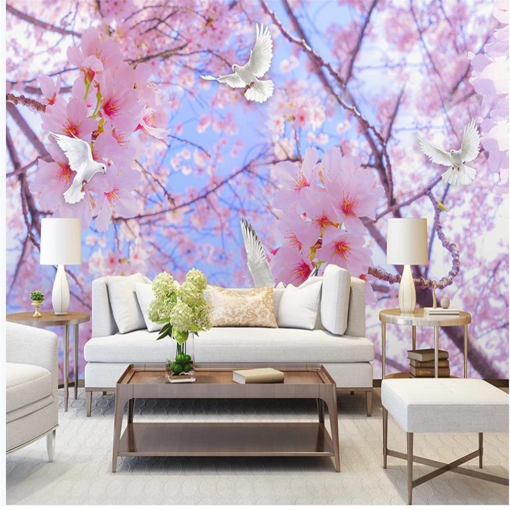 1000x1000 Beautiful Scenery Wallpaper Beautiful Romantic Cherry Blossom White Dove Sky Landscape Background Wall Mural From Wallpaper $5.74