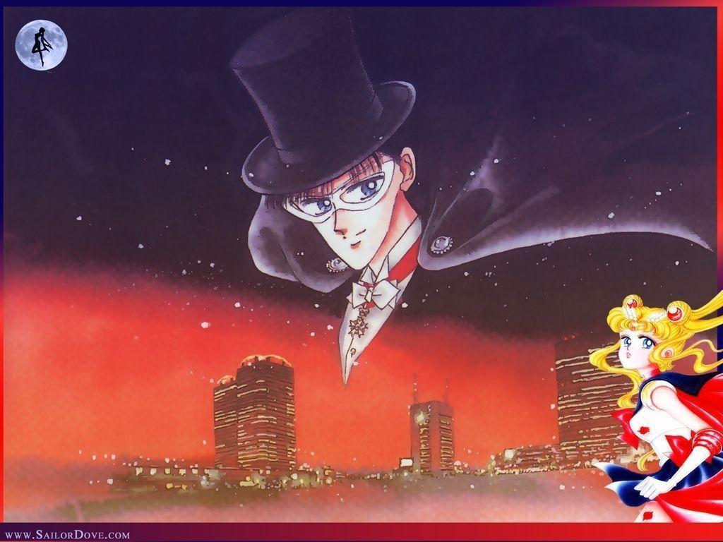 1024x768 Tuxedo Mask & Sailor Moon Senshi Wallpaper