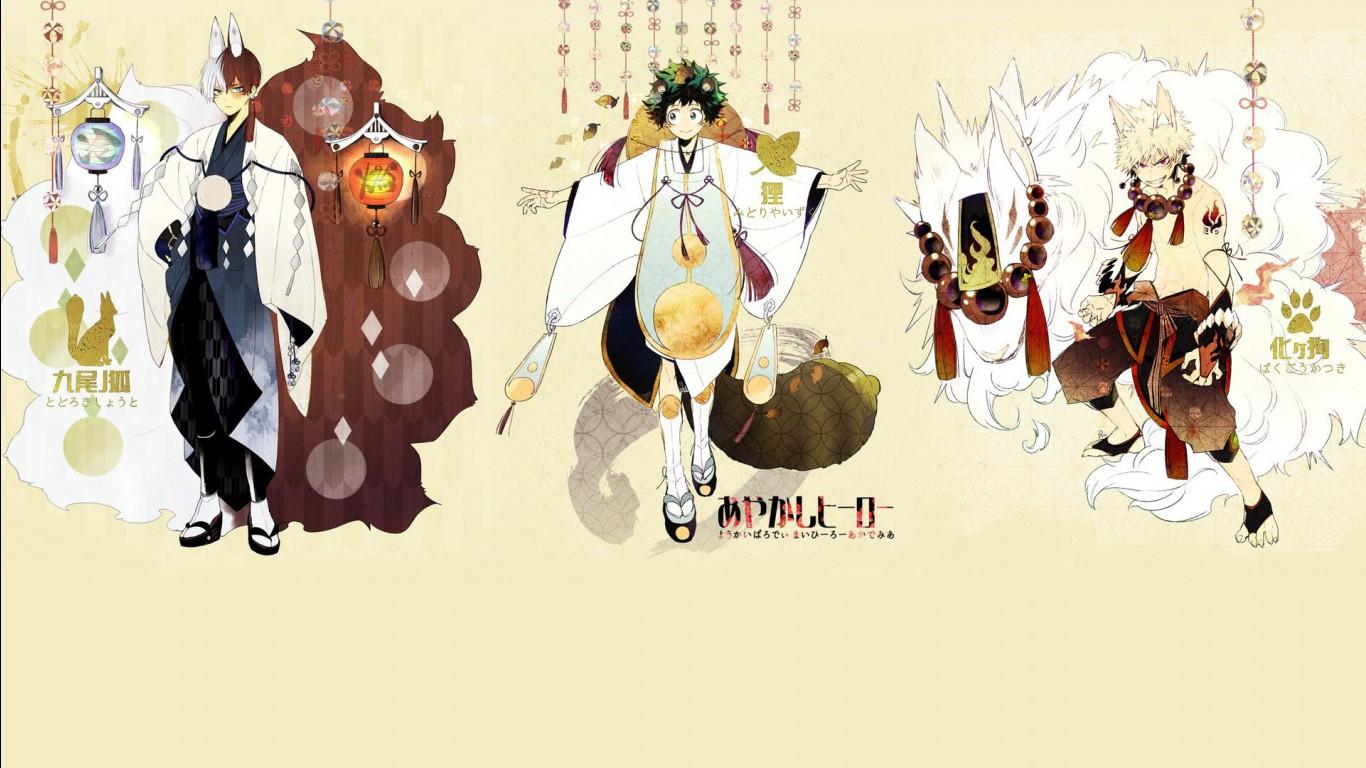 1366x768 Shoto Todoroki Izuku Midoriya Katsuki Bakugou HD My Hero Academia Wallpaper