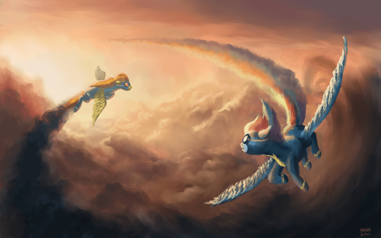1280x800 artist:moe, cloud, cloudy, female, flying, mare, pegasus