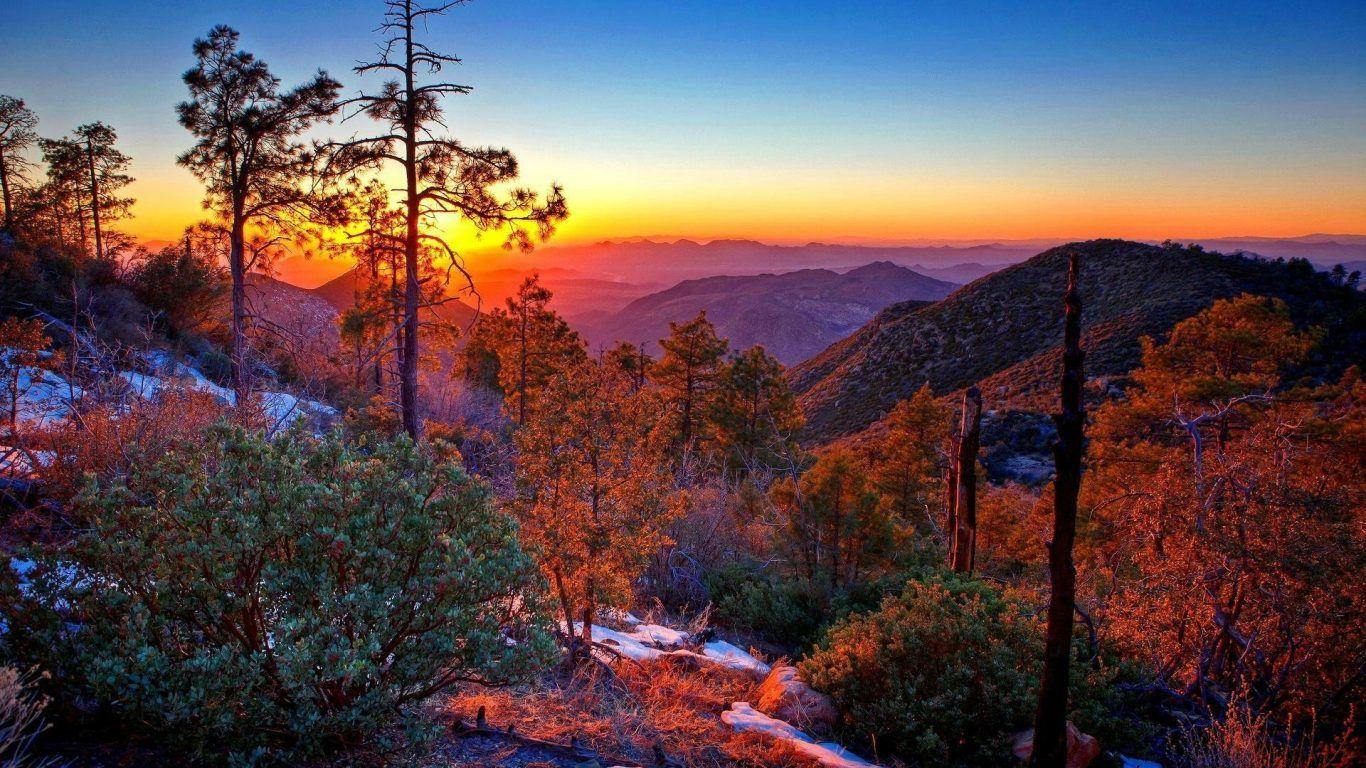 1366x768 Autumn Sunset In Mountains Wallpaper