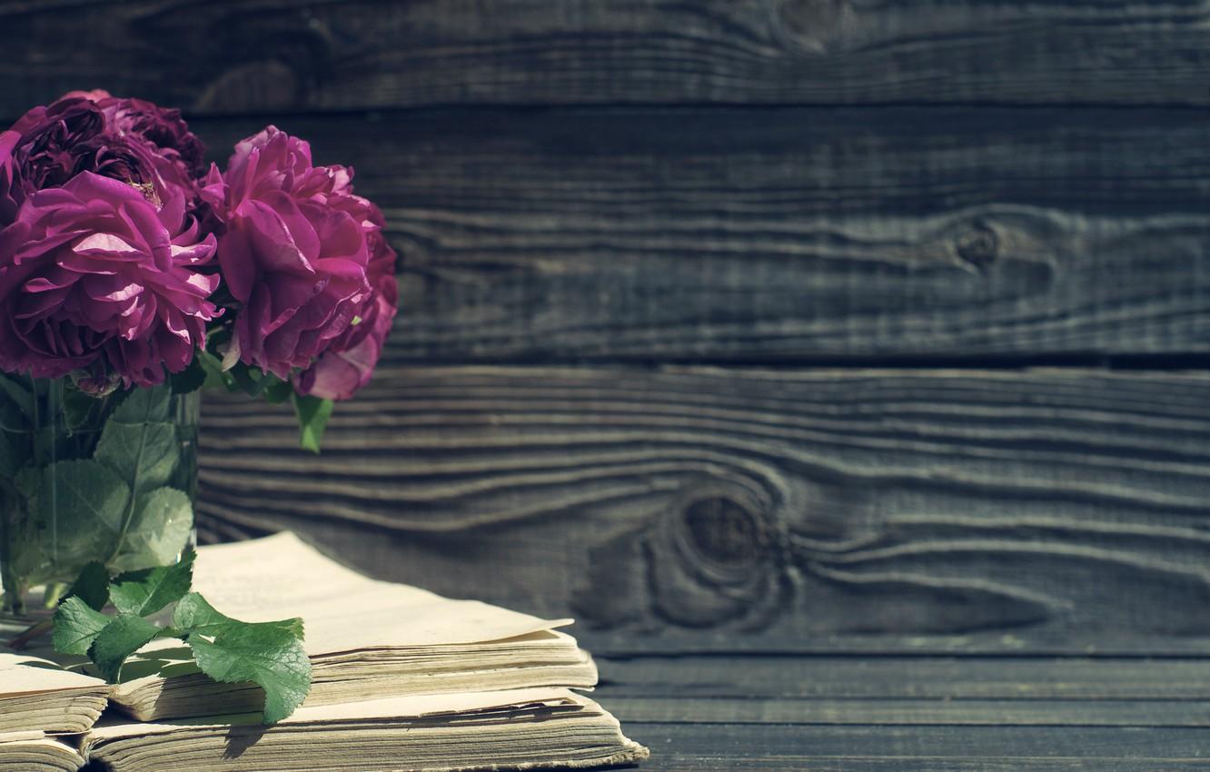 1332x850 Wallpaper roses, vintage, wood, flowers, beautiful, purple, book image for desktop, section цветы