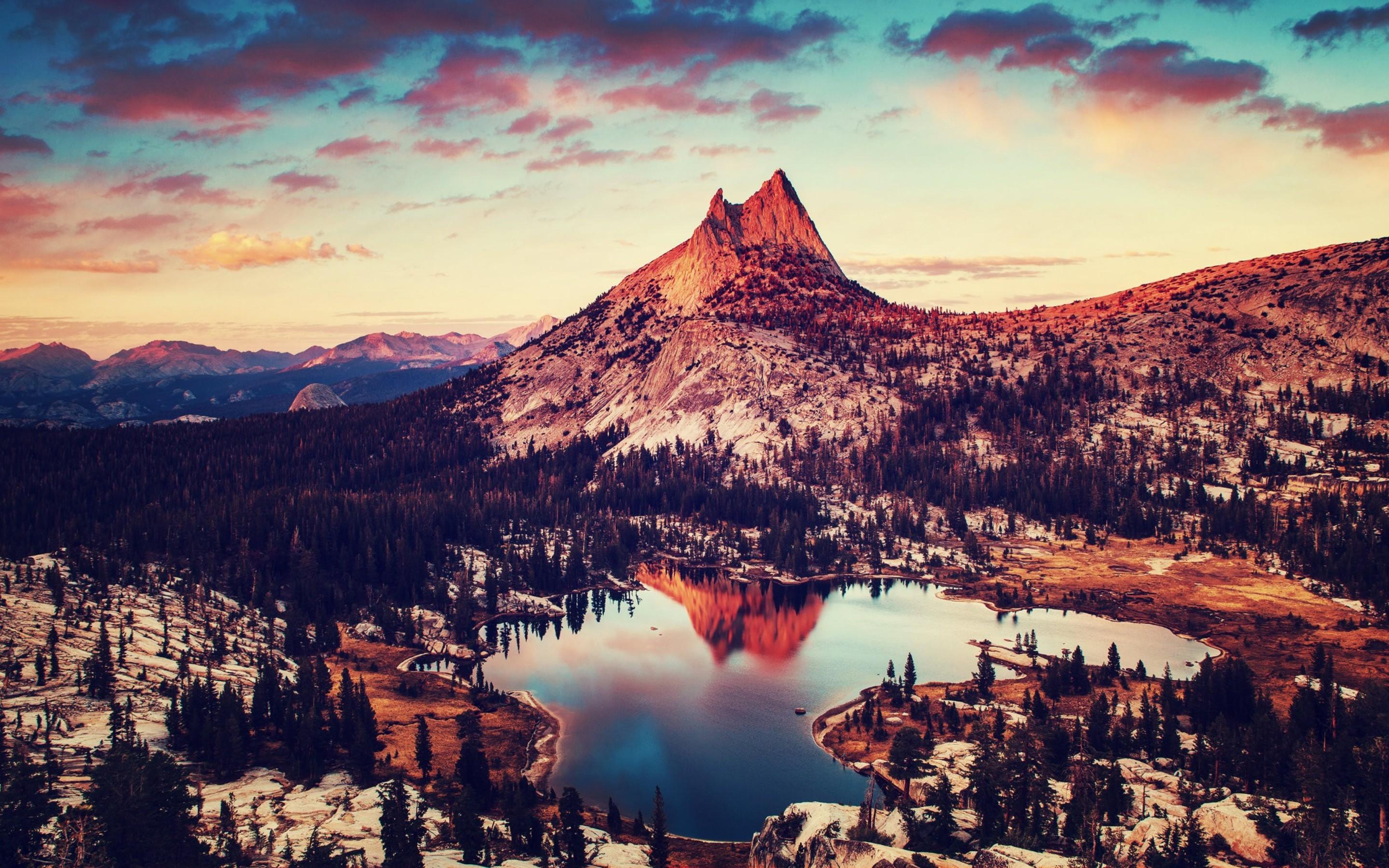 2880x1800 Download wallpaper Yosemite National Park, 4k, autumn, sunset, american landmarks, forest, California, USA, America for desktop with resolution 2880x1800. High Quality HD picture wallpaper