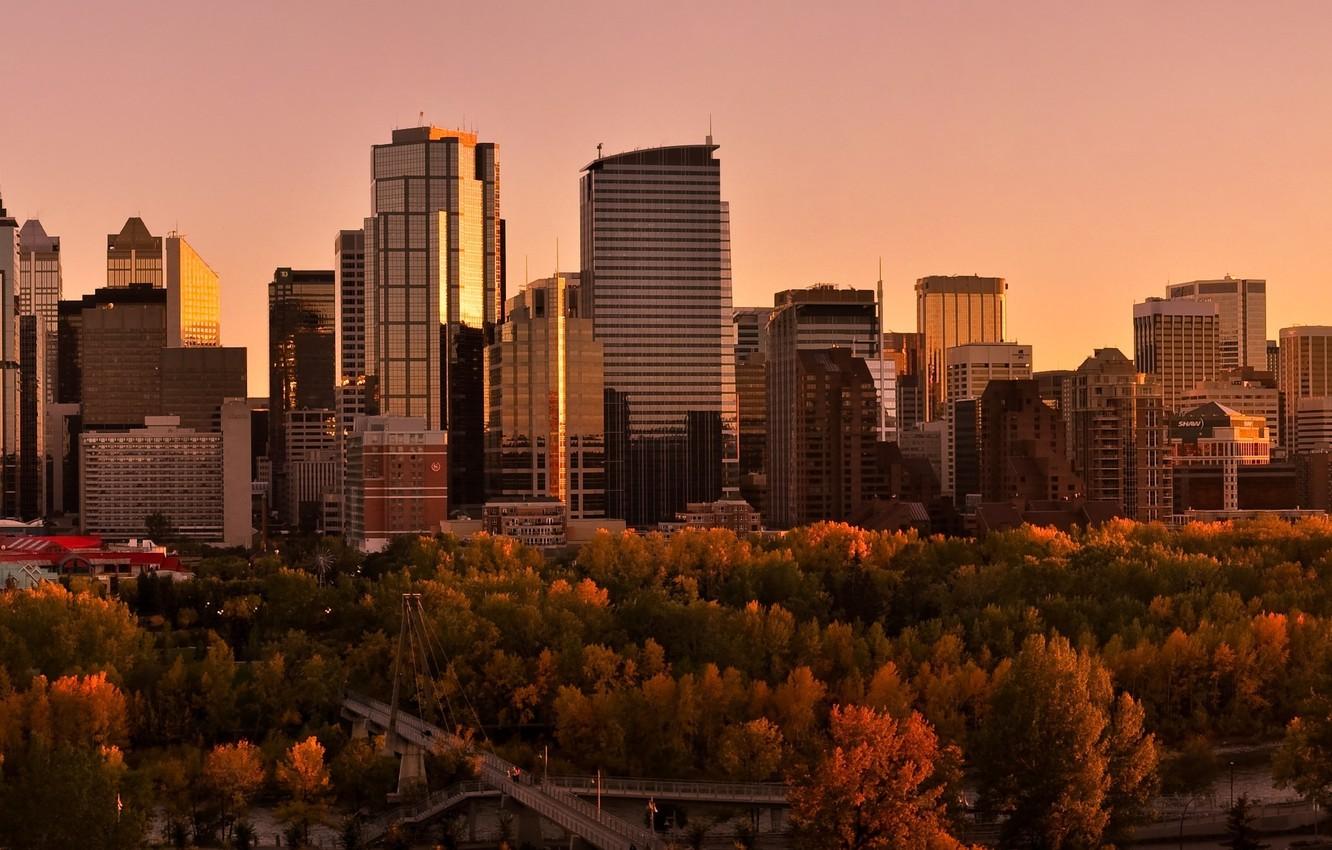 1332x850 Wallpaper Sunset, The sky, Water, Home, Reflection, Road, The city, Autumn, Trees, River, Panorama, Canada, Skyscrapers, Building, Park, Canada image for desktop, section город