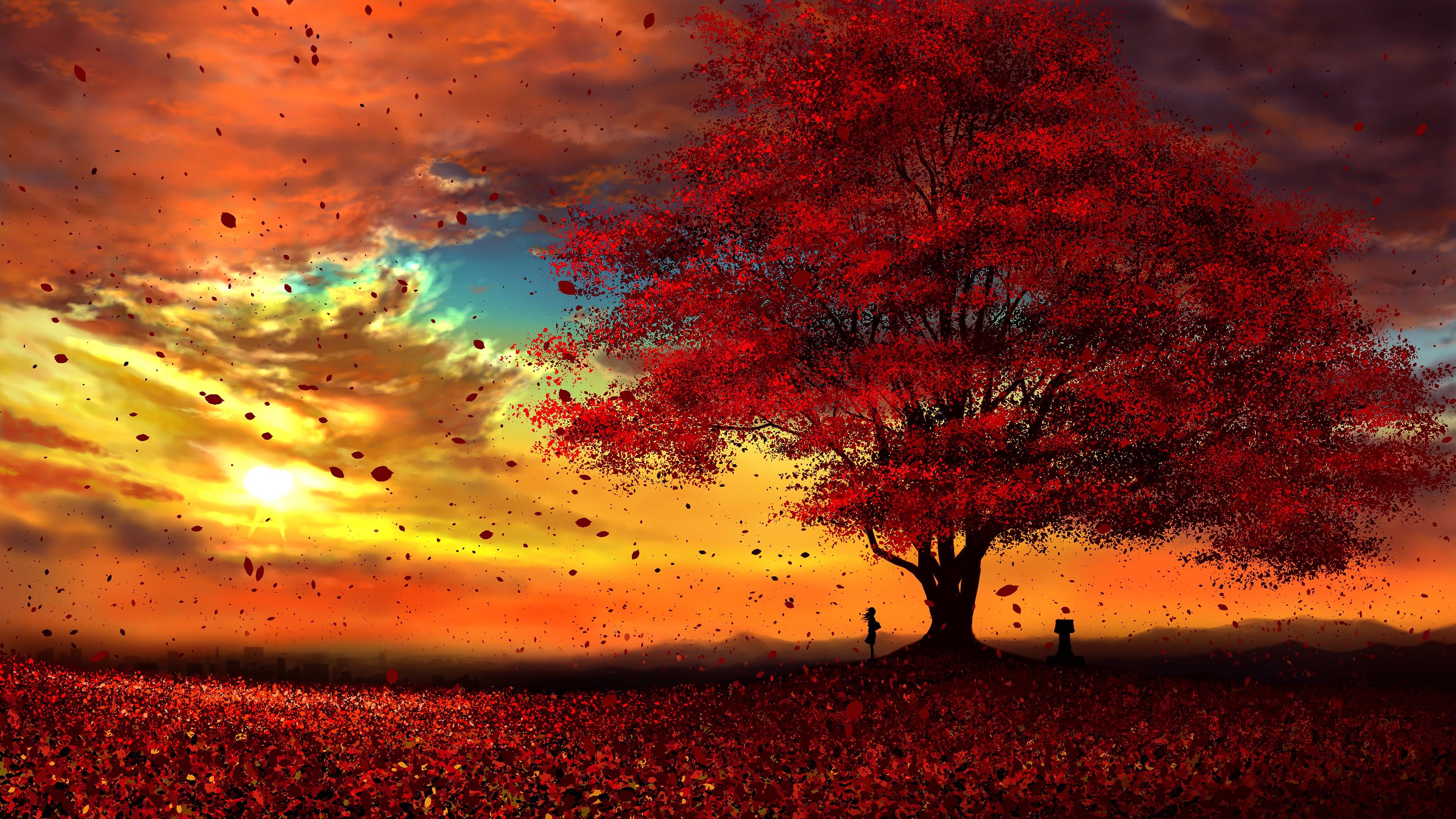 3840x2160 Scenery Anime Background Sunset