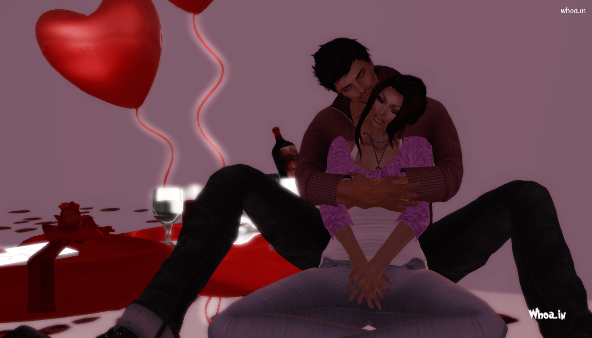 1215x694 Couple Cartoon Love With Heart HD Wallpaper For Desktop