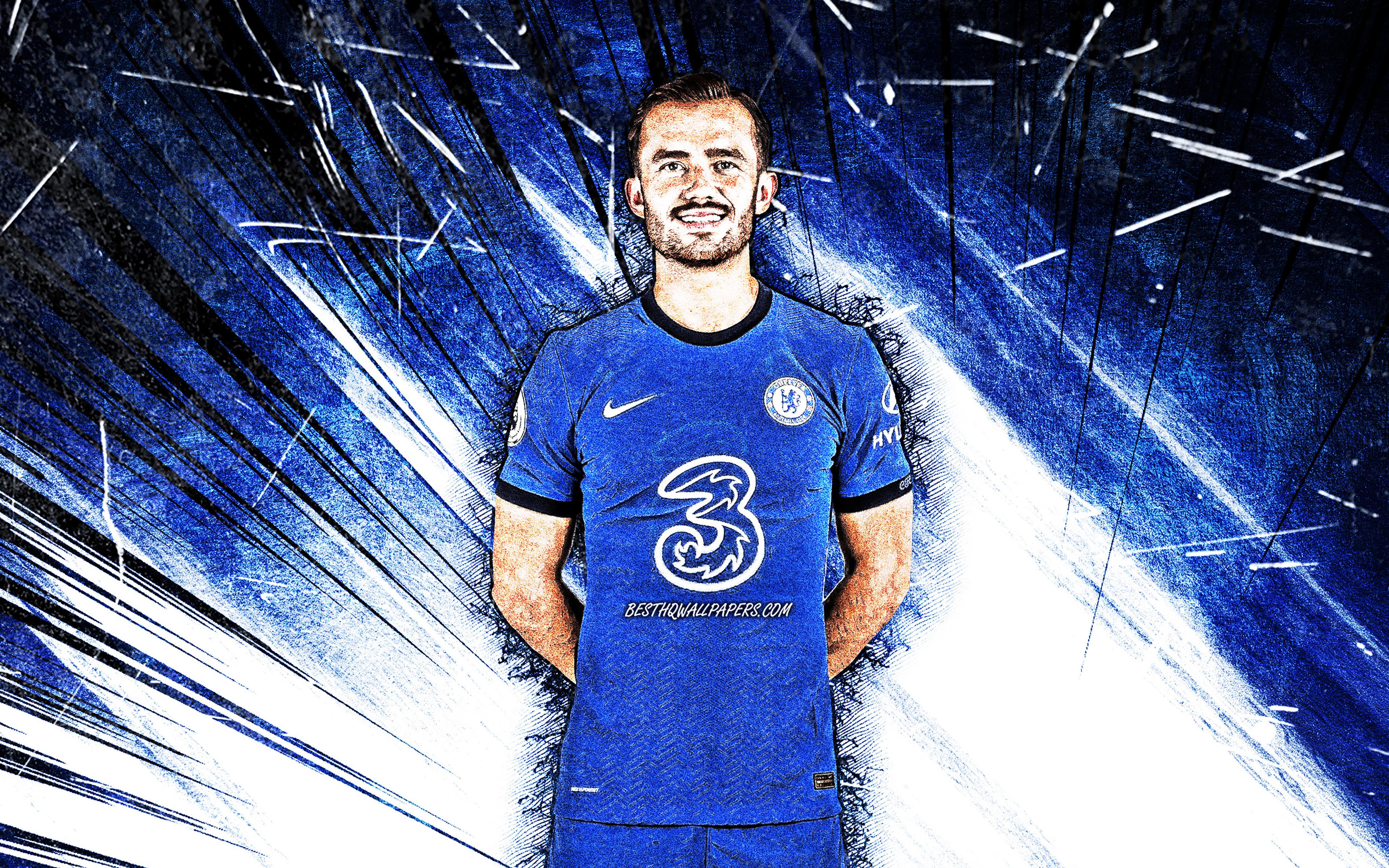 3840x2400 Download wallpaper 4k, Ben Chilwell, grunge art, Chelsea FC, english footballers, Premier League, Benjamin James Chilwell, soccer, Ben Chilwell Chelsea, football, blue abstract rays, Ben Chilwell 4K for desktop with resolution 3840x2400