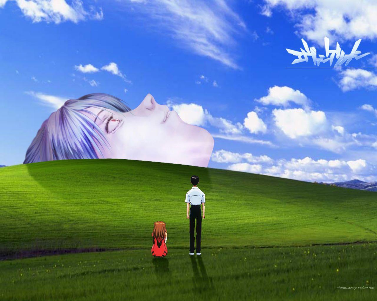 1280x1024 End of Evangelion is bliss, obviously. Windows XP Bliss Wallpaper. Evangelion, End of evangelion, Evangelion art