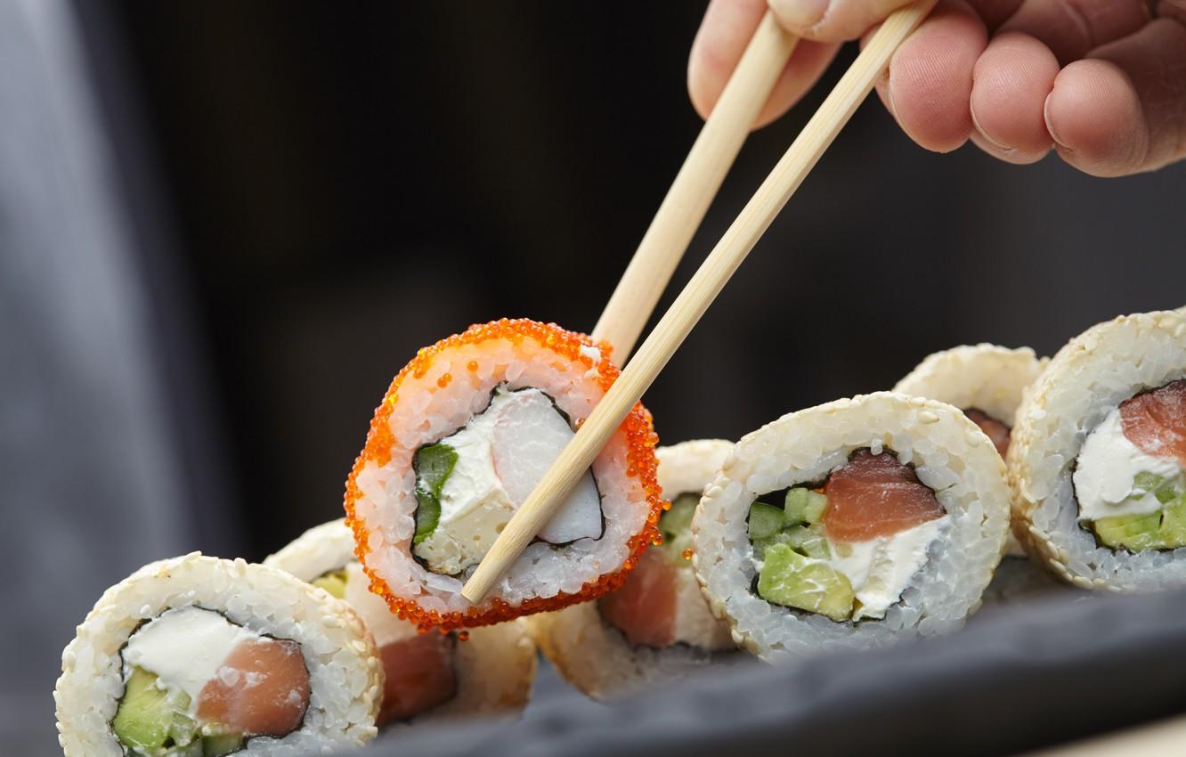 1332x850 Wallpaper food, sushi, rice, chopsticks image for desktop, section еда
