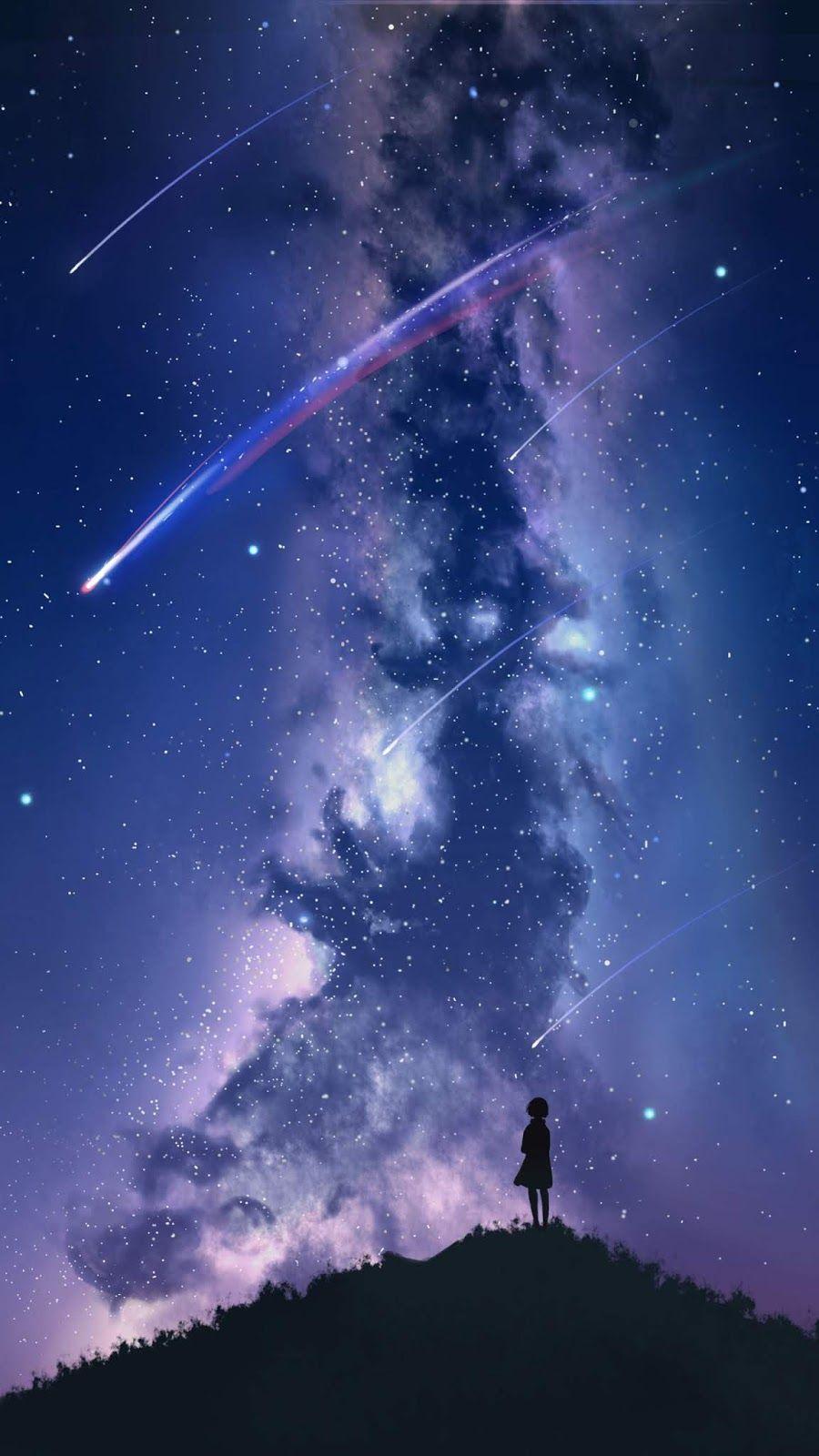 900x1600 Watching the star fall #wallpaper #iphone #android #background #followme. Night sky wallpaper, Scenery wallpaper, Anime scenery