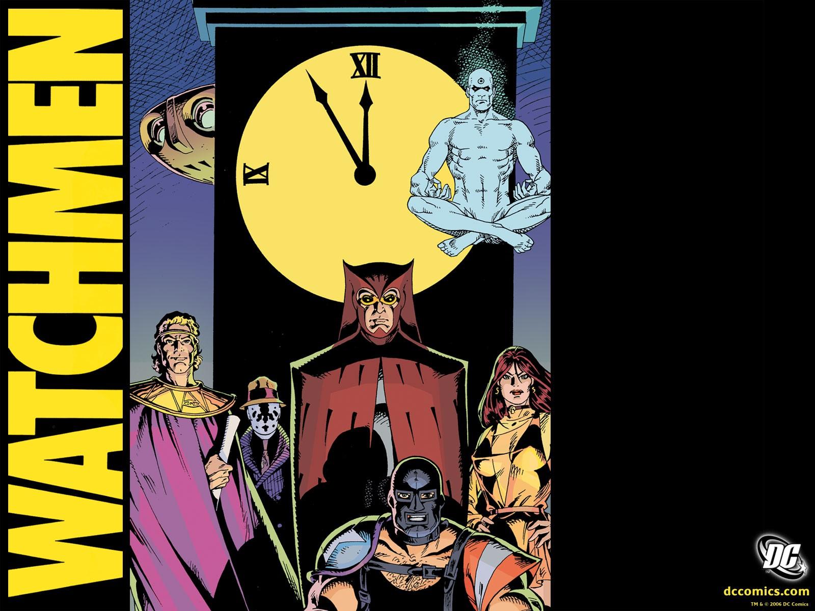 1600x1200 illustration, cartoon, clocks, DC Comics, comics, Watchmen, Rorschach, Dr Manhattan, Nite Owl, graphic novels, The Comedian, Silk Spectre, Ozymandias, comic book, fiction. Mocah HD Wallpaper