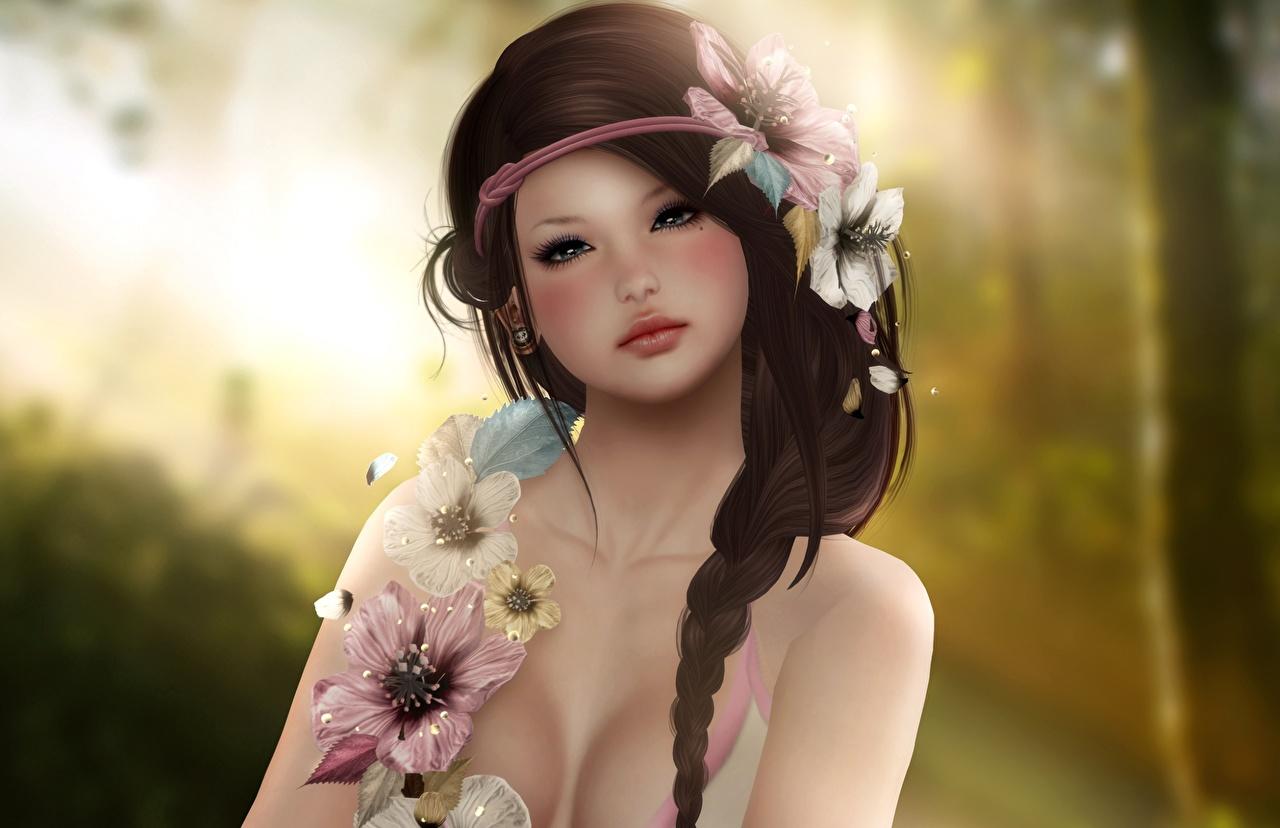 1280x828 Desktop Wallpaper Girls Brown haired plait Hair hairstyles 3D
