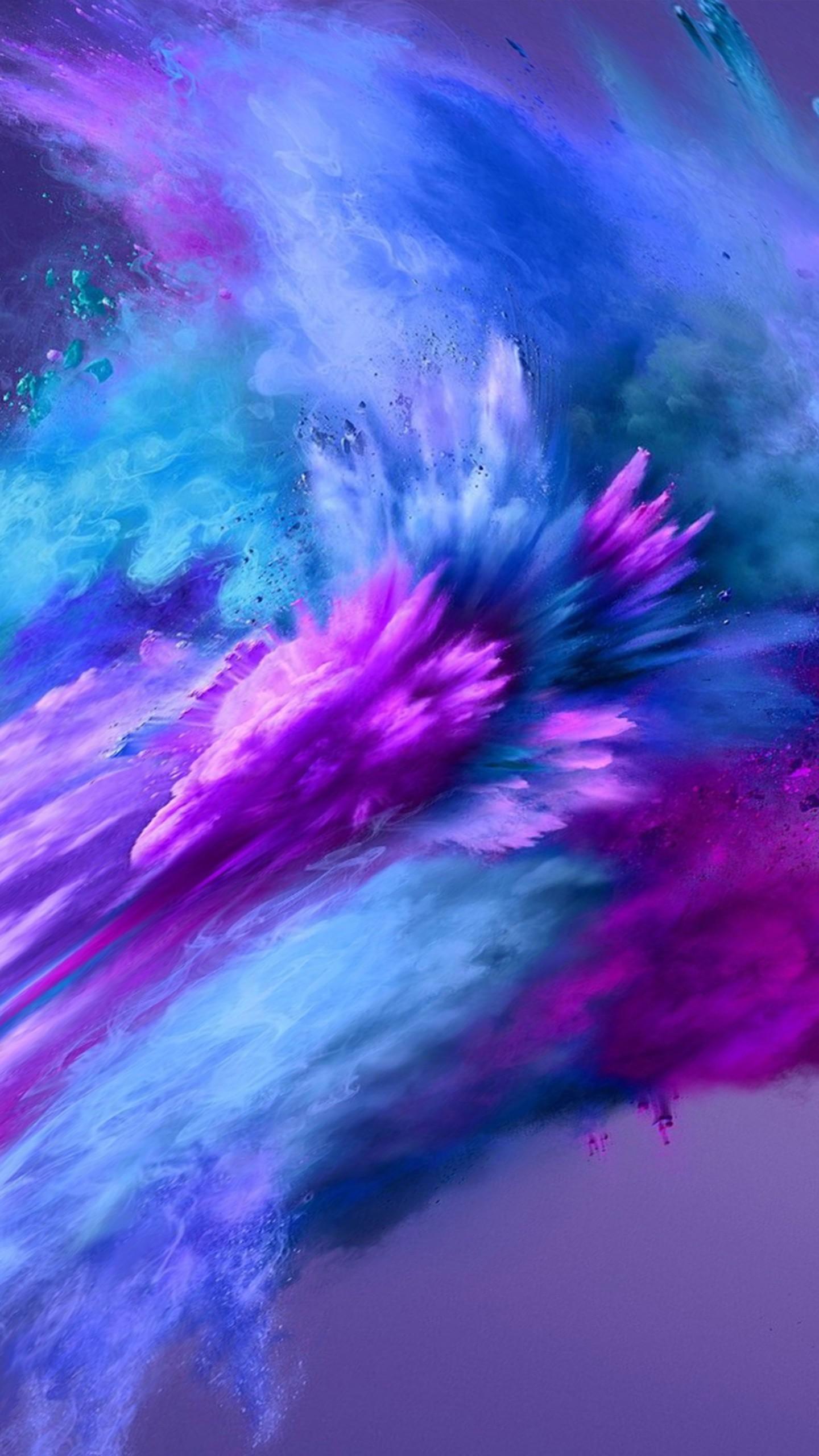 1440x2560 Blue Pink Color Powder Spray 4K HD Abstract Wallpaper