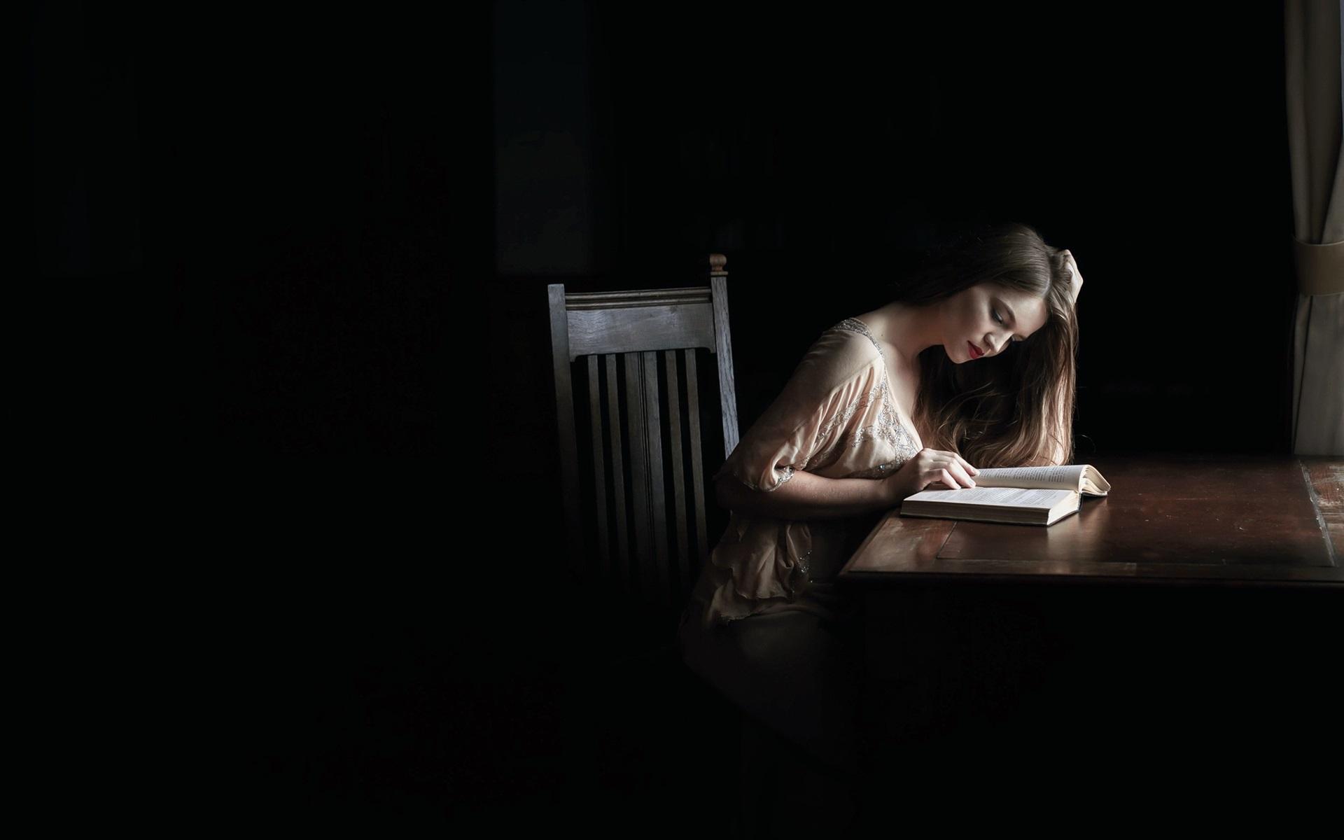 1920x1200 Wallpaper Girl read book in dark house 1920x1200 HD Picture, Image