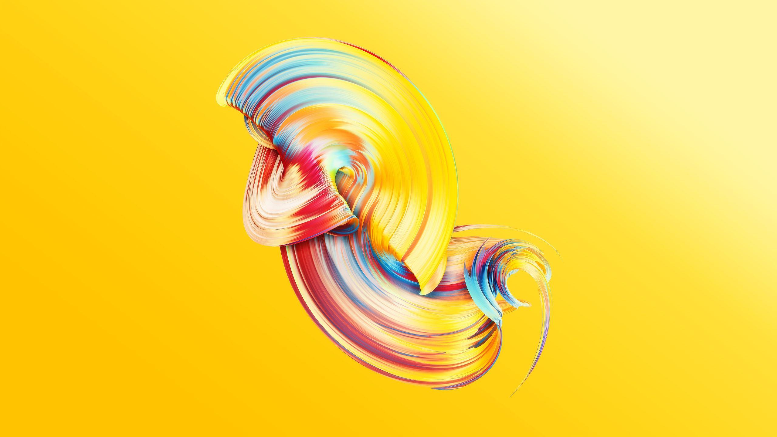 2560x1440 Wallpaper Yellow, Paintwave, HD, Abstract