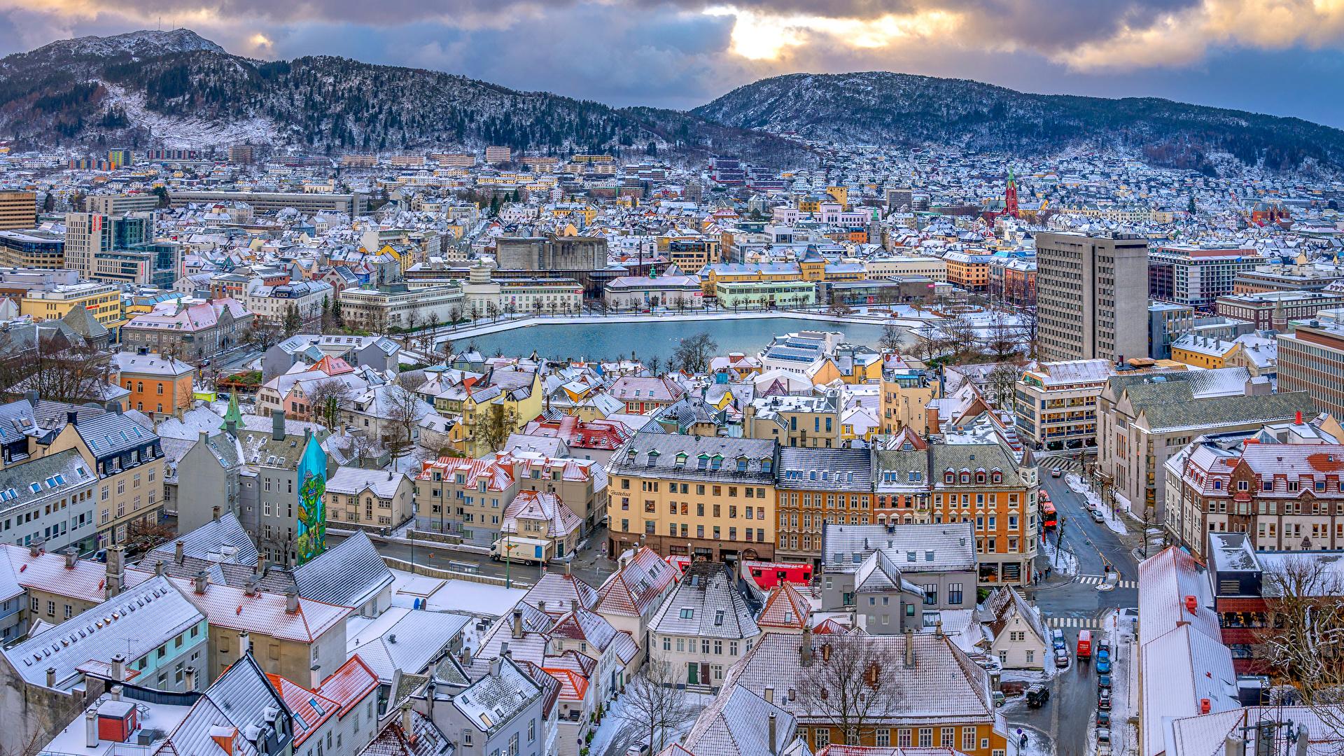 1920x1080 Picture Oslo Norway Roof Mountains From above Houses 1920x1080