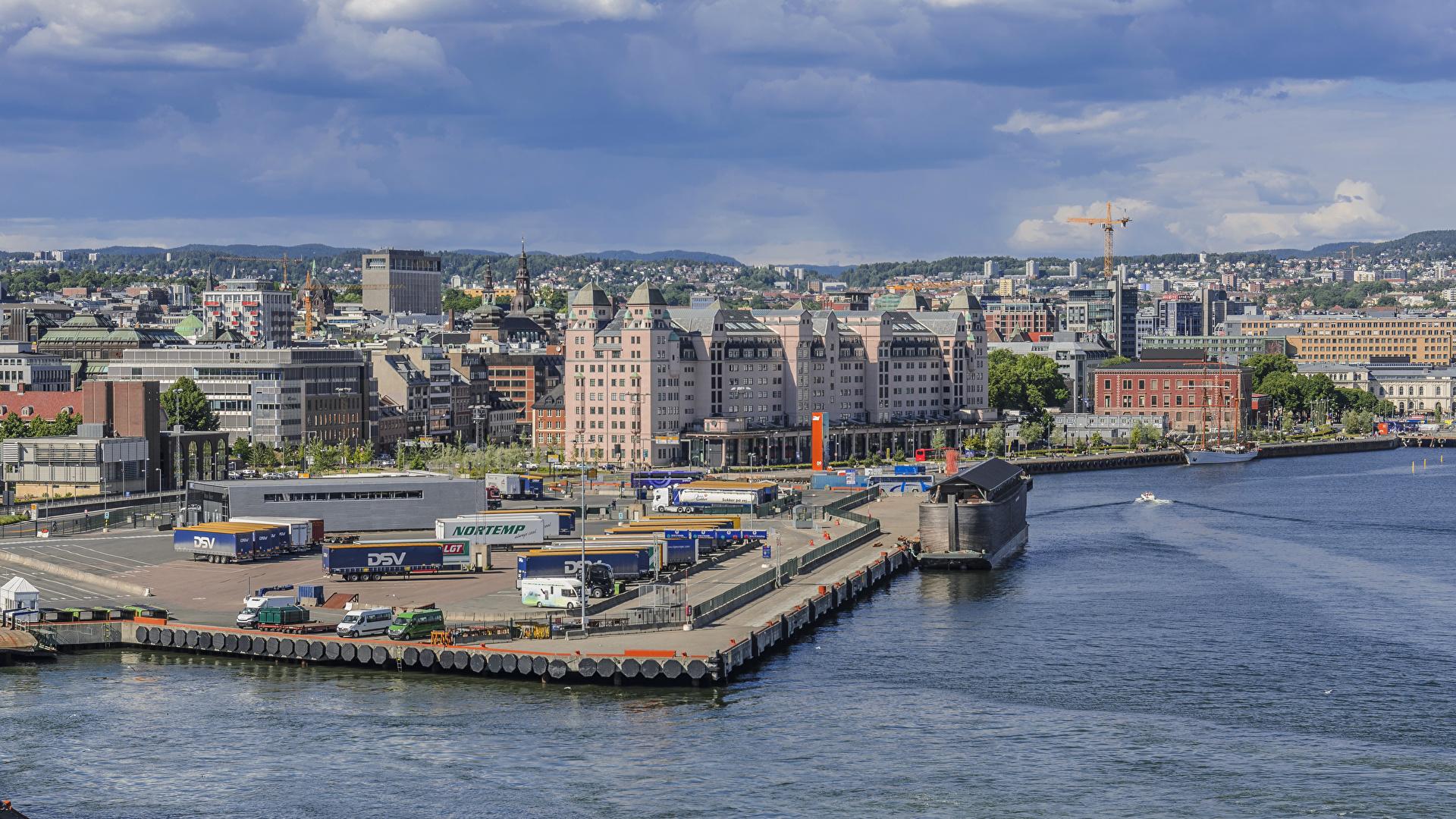 1920x1080 Wallpaper Cities Norway Harbor Sky river Marinas Oslo 1920x1080