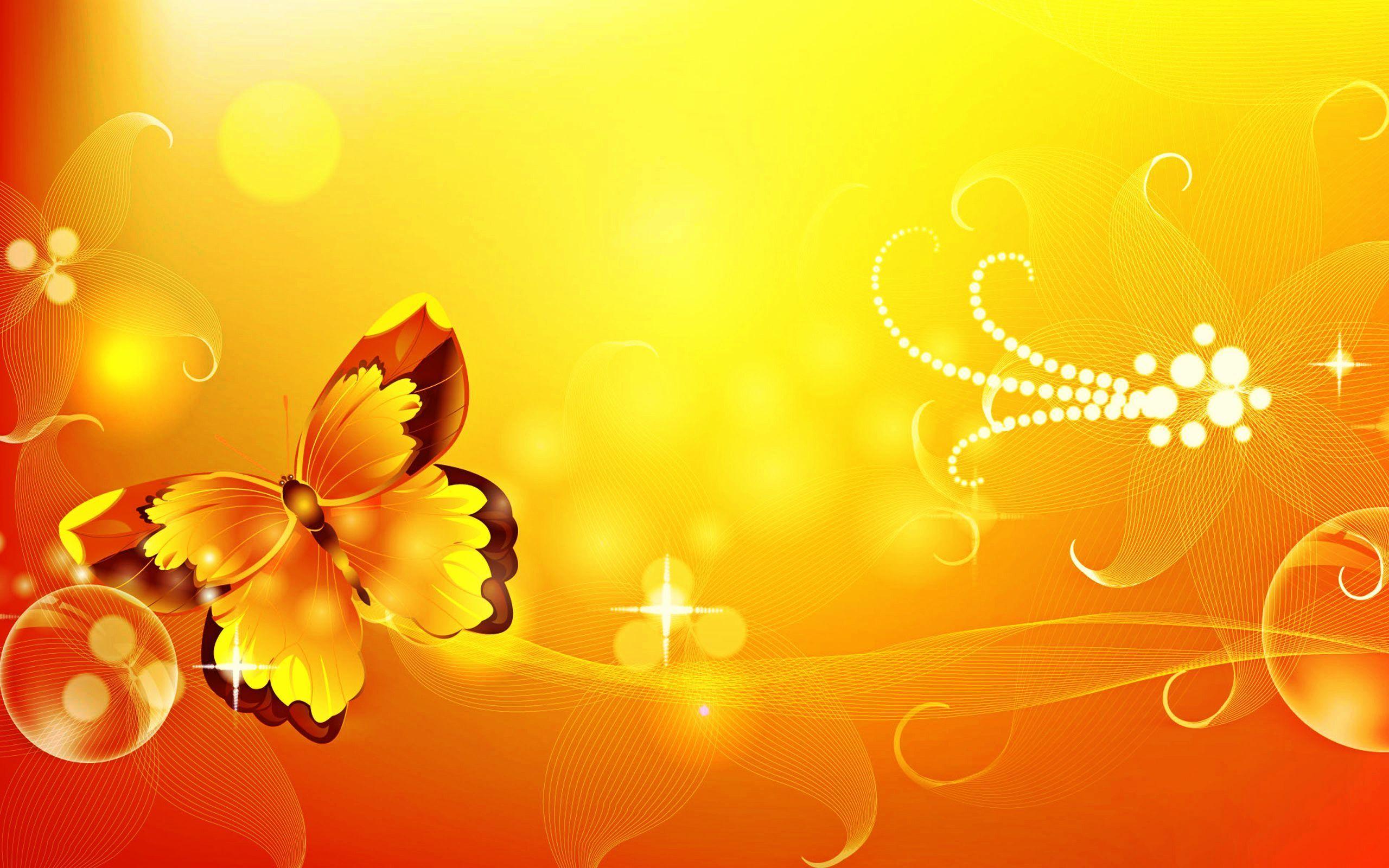 2560x1600 HD Butterfly, Flowers, Graphic Design, Yellow Background Wallpaper