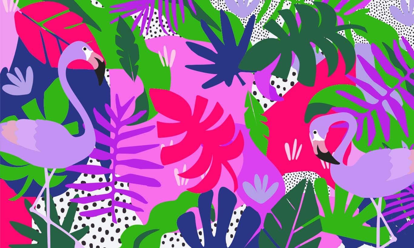 1366x820 Pretty Pink Flamingo Jungle Wallpaper Mural