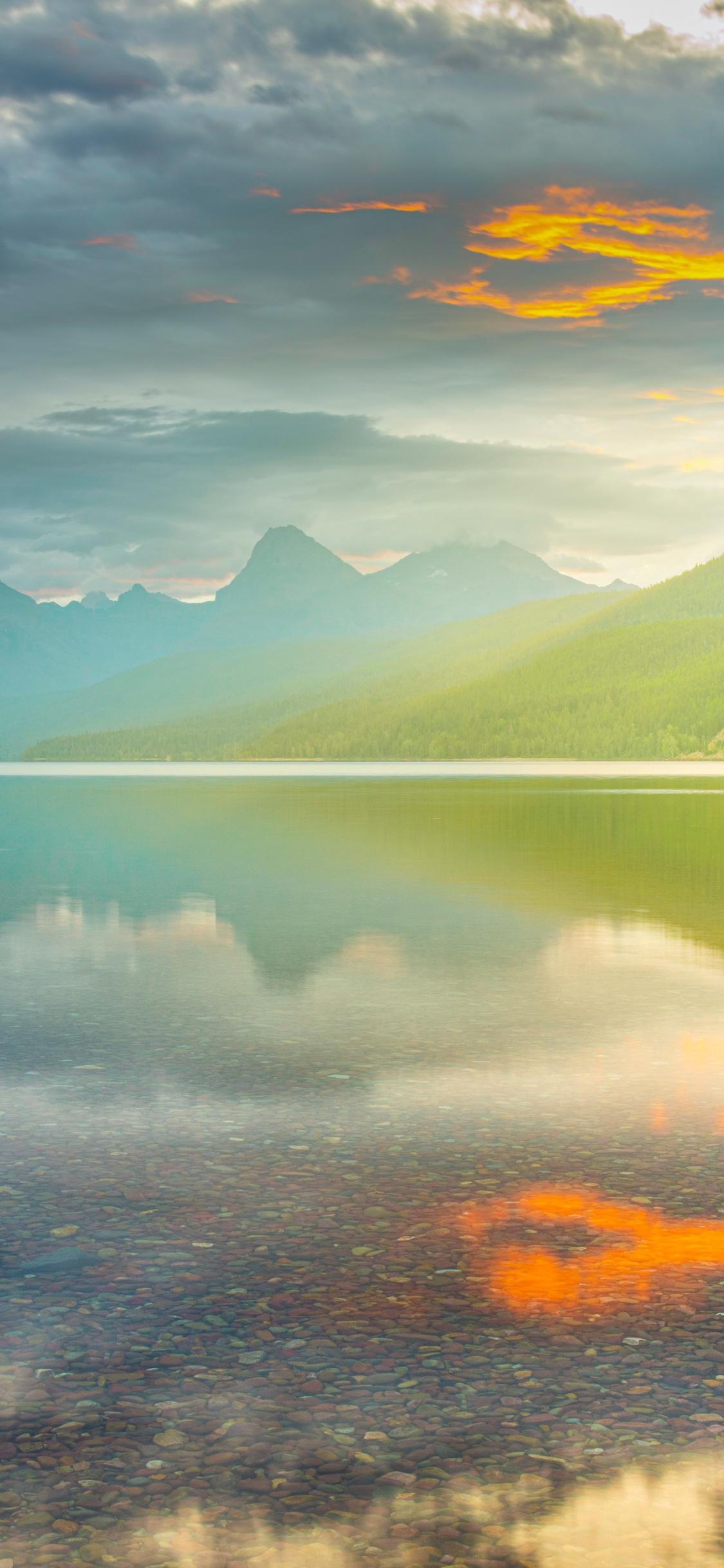 1125x2436 Lake McDonald Wallpaper 4K, Glacier National Park, Montana, Sunrise, Nature
