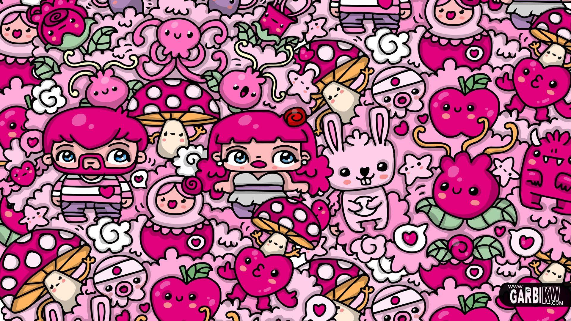 1920x1080 Kawaii Pink - #Kawaii Graffiti and Cute Doodles by Garbi KW. Cute doodles, Artsy background, Doodles