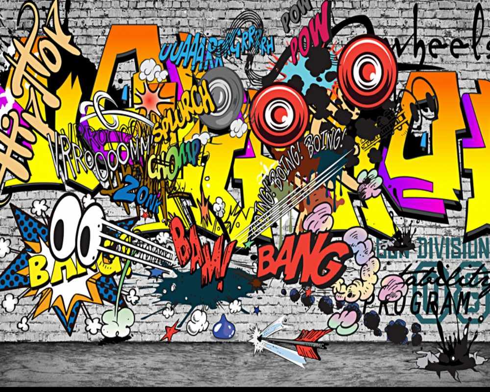 1000x800 Free Shipping European and American Trend Graffiti KTV Bar Background Wall Custom 3D Graffiti Restaurant Bar Wallpaper Mural. Wallpaper