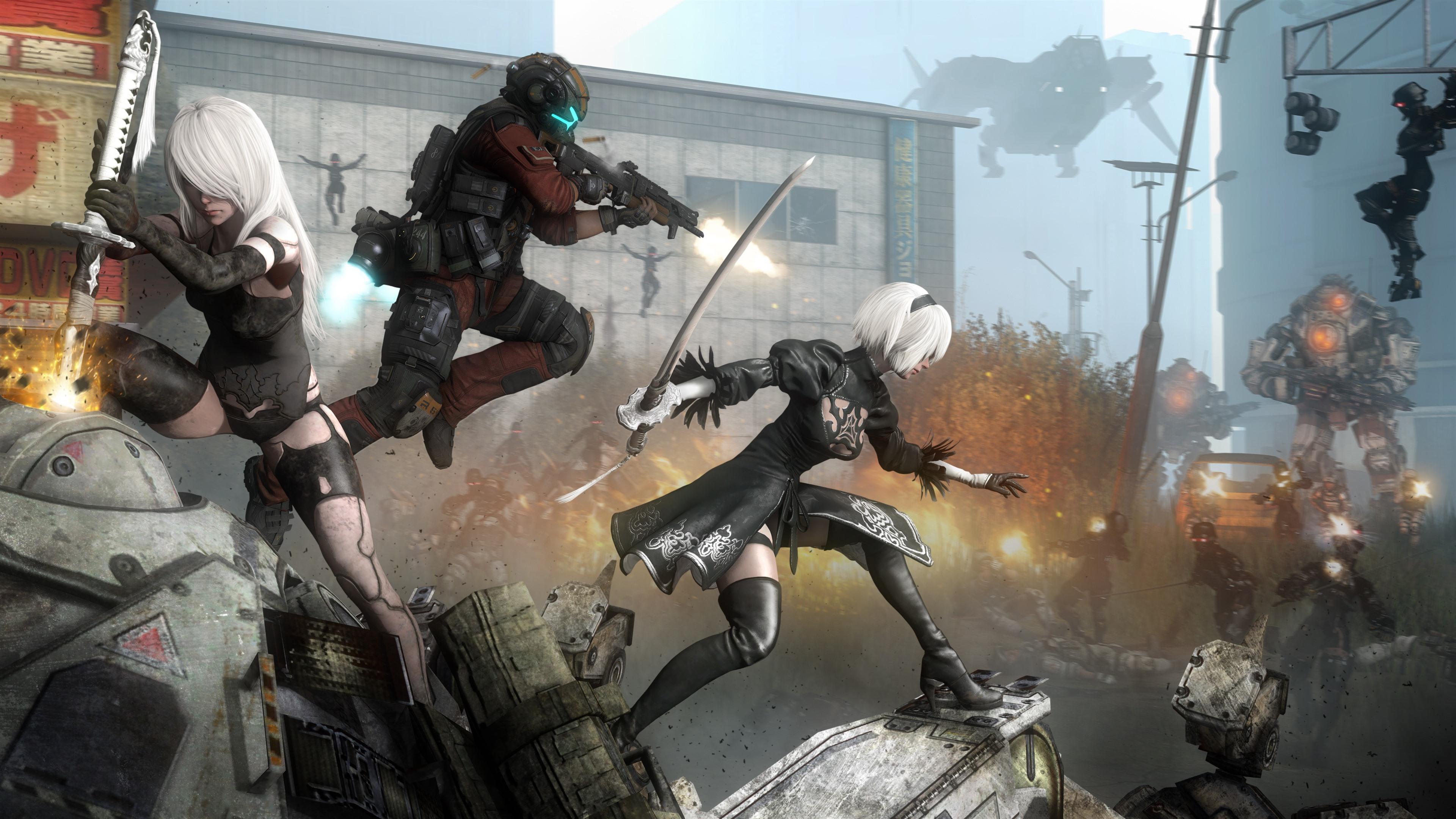 3840x2160 Wallpaper NieR Automata, YoRHa No.2 Type B, battle 3840x2160 UHD 4K Picture, Image