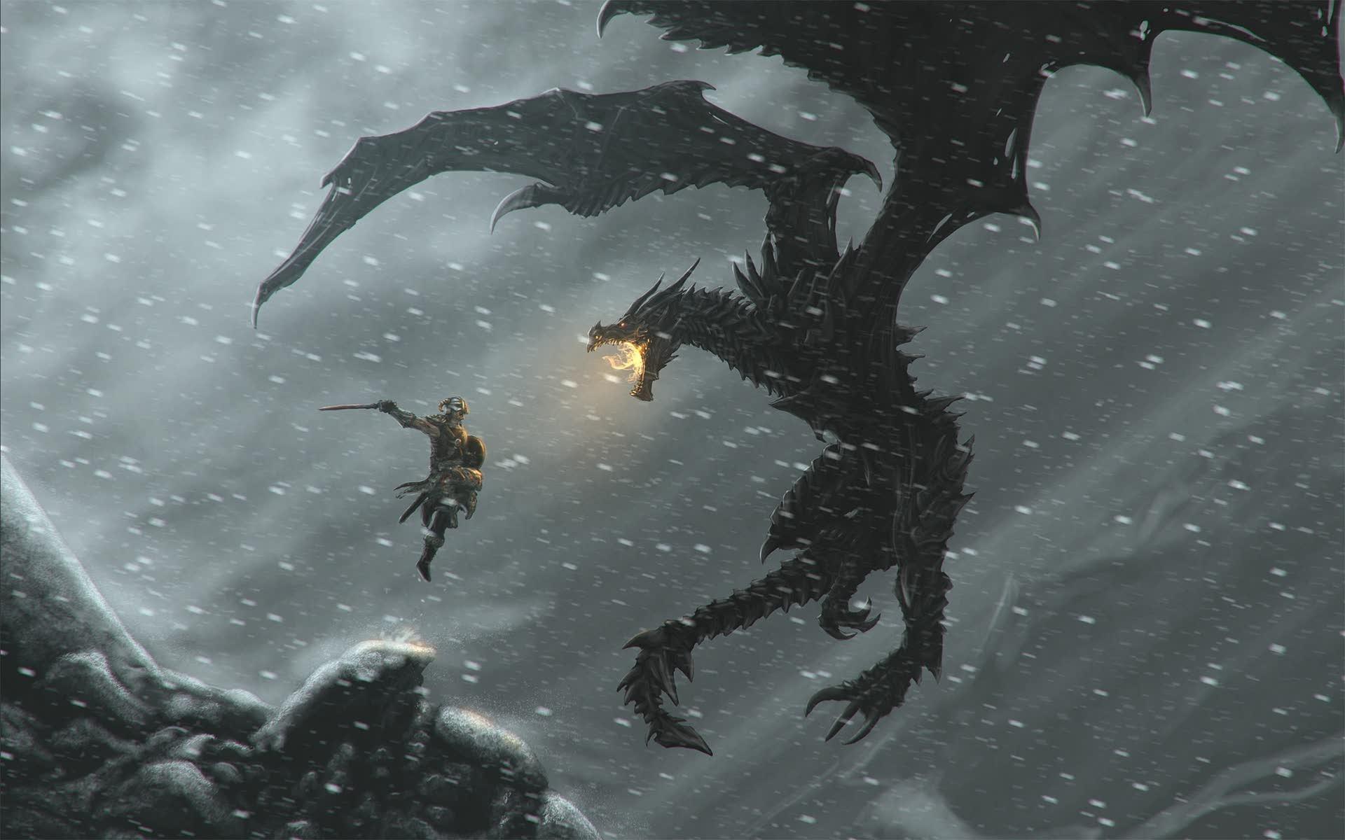 1920x1200 #digital art, #dragon, #The Elder Scrolls V: Skyrim, #The Elder Scrolls, #Alduin, #fantasy art, wallpaper. Mocah HD Wallpaper