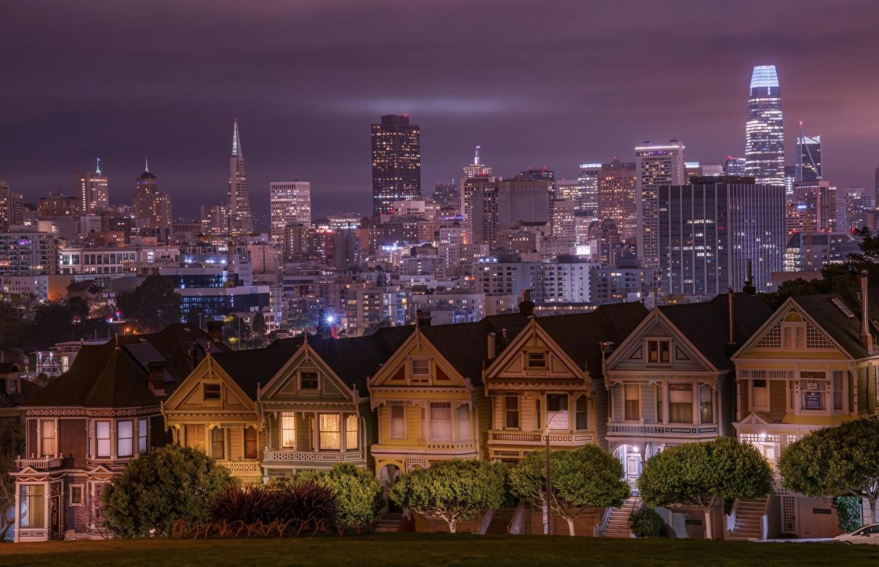 1280x826 image California San Francisco USA night time Skyscrapers Cities