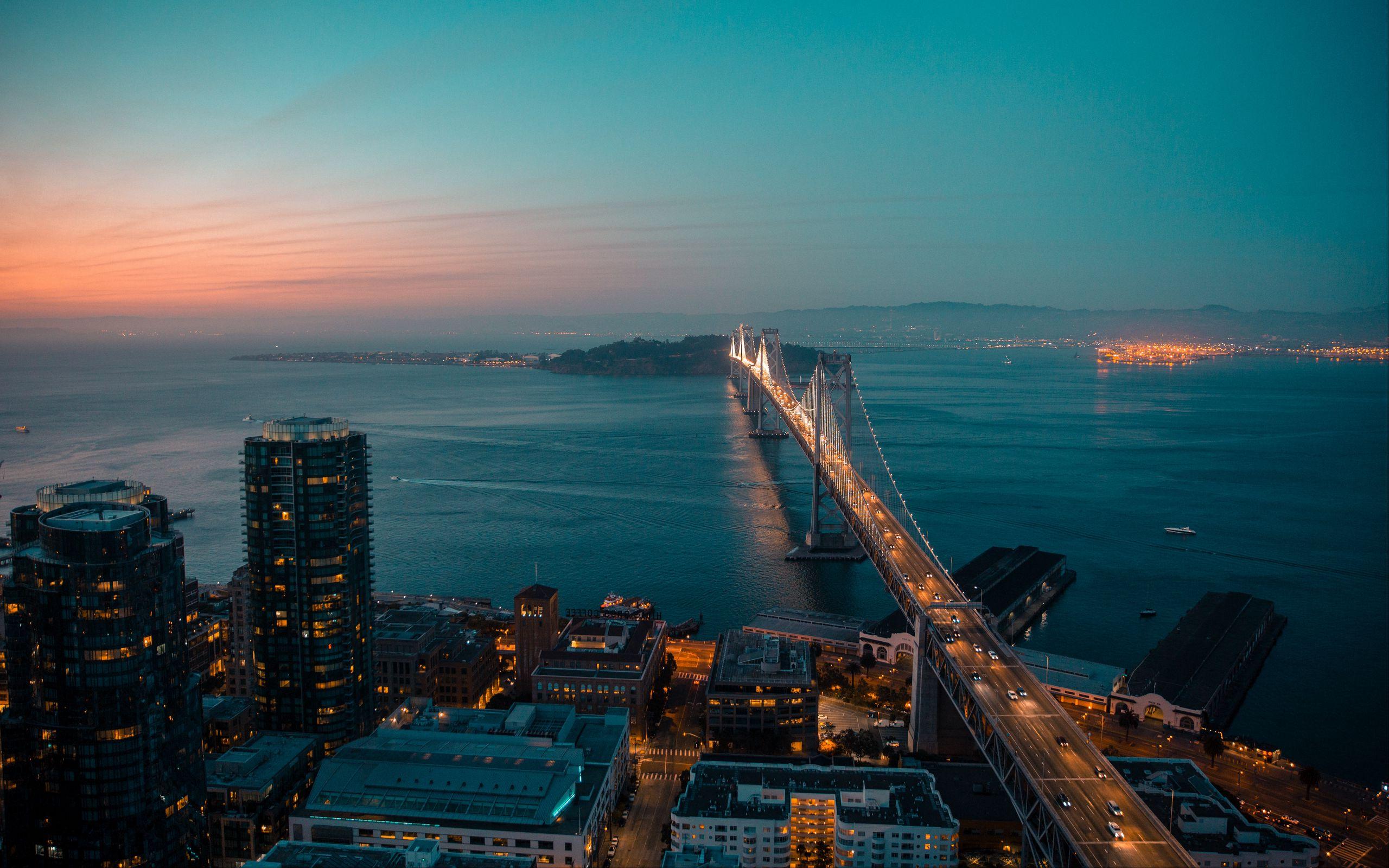 2560x1600 Download wallpaper 2560x1600 san francisco, night city, bridge, top view widescreen 16:10 HD background