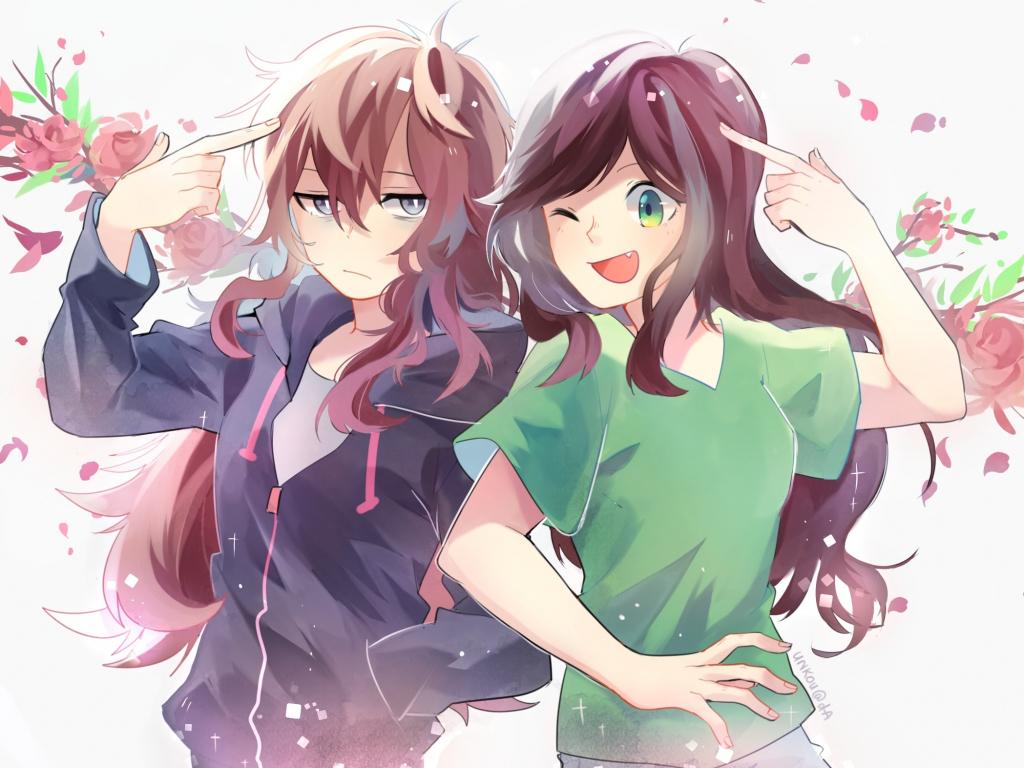1024x768 Desktop wallpaper two crazy girls, fun, anime, HD image, picture, background, 16970e