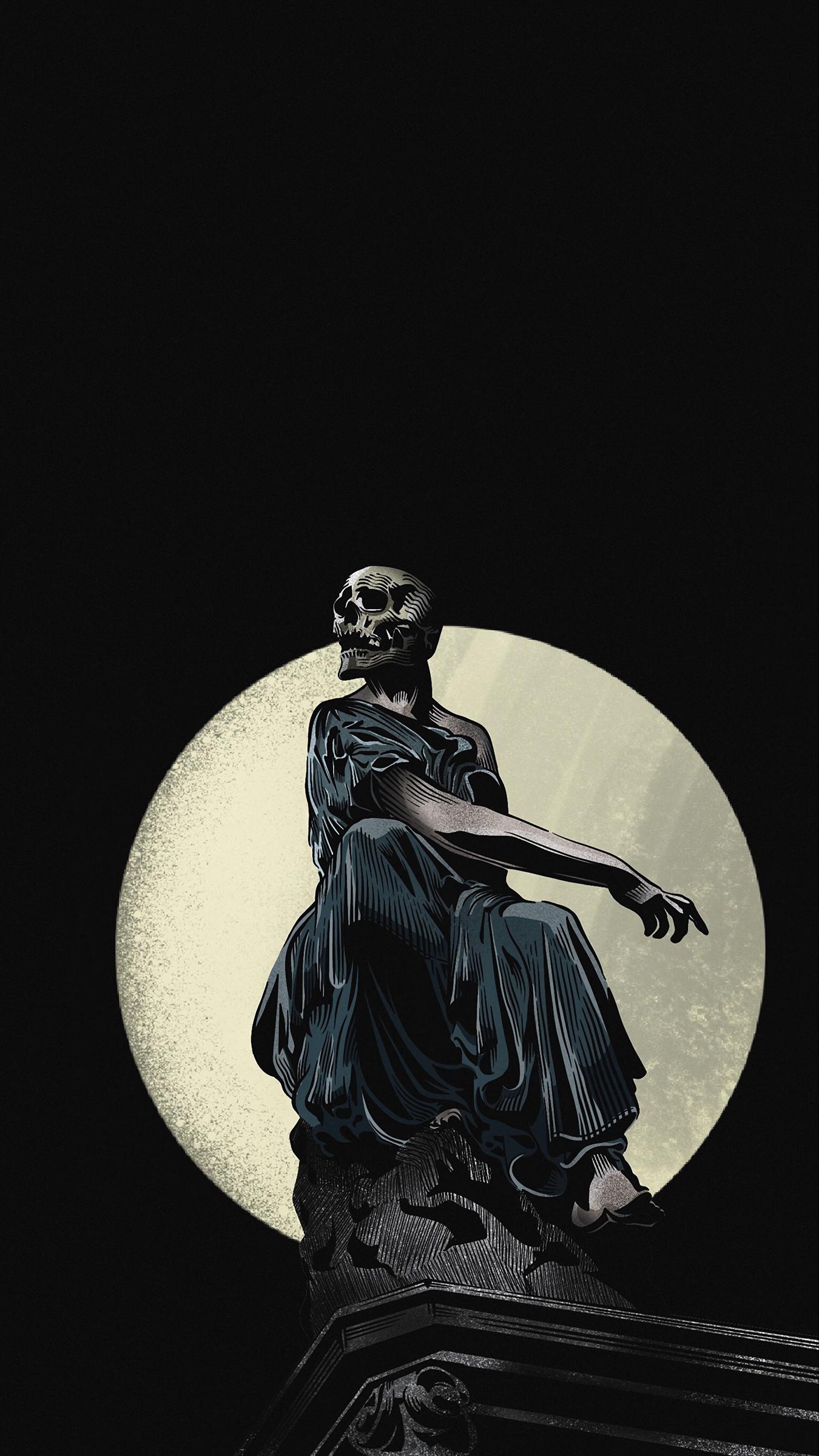 1350x2400 Wallpaper Skeleton, Sculpture, Gothic, Frozen, Night, Art Wallpaper iPhone