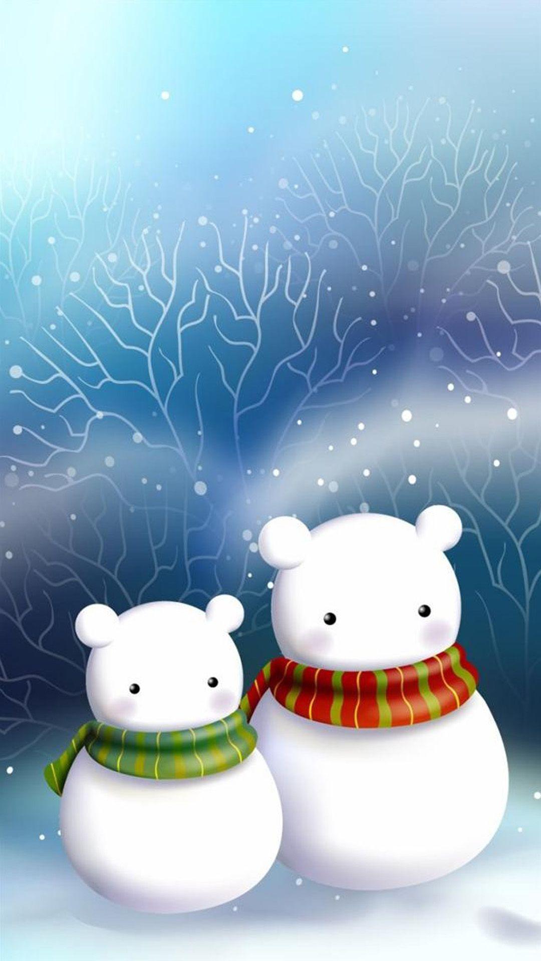 1080x1920 cute wallpaper hd, cartoon, sky, snowman, illustration, winter