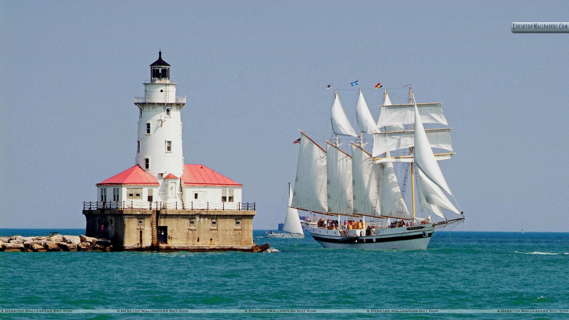 1920x1080 Free download Tall Ship Windy Sails Past the Chicago Harbour Lighthouse [1920x1080] for your Desktop, Mobile & Tablet. Explore Tall Ships Desktop Wallpaper. Tall Ship Wallpaper, Tall Ship Wallpaper