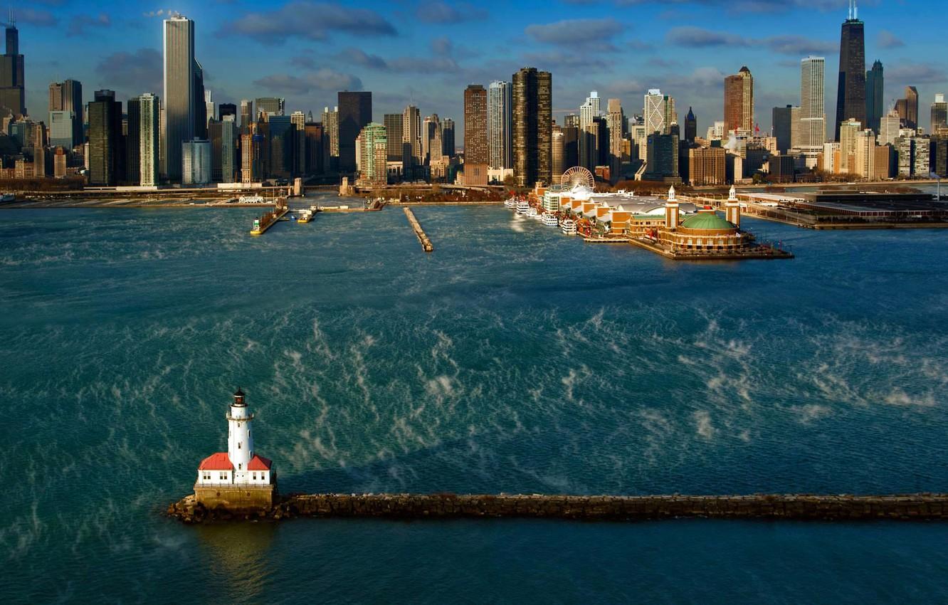 1332x850 Wallpaper Chicago, port, USA, harbour, lake Michigan image for desktop, section город
