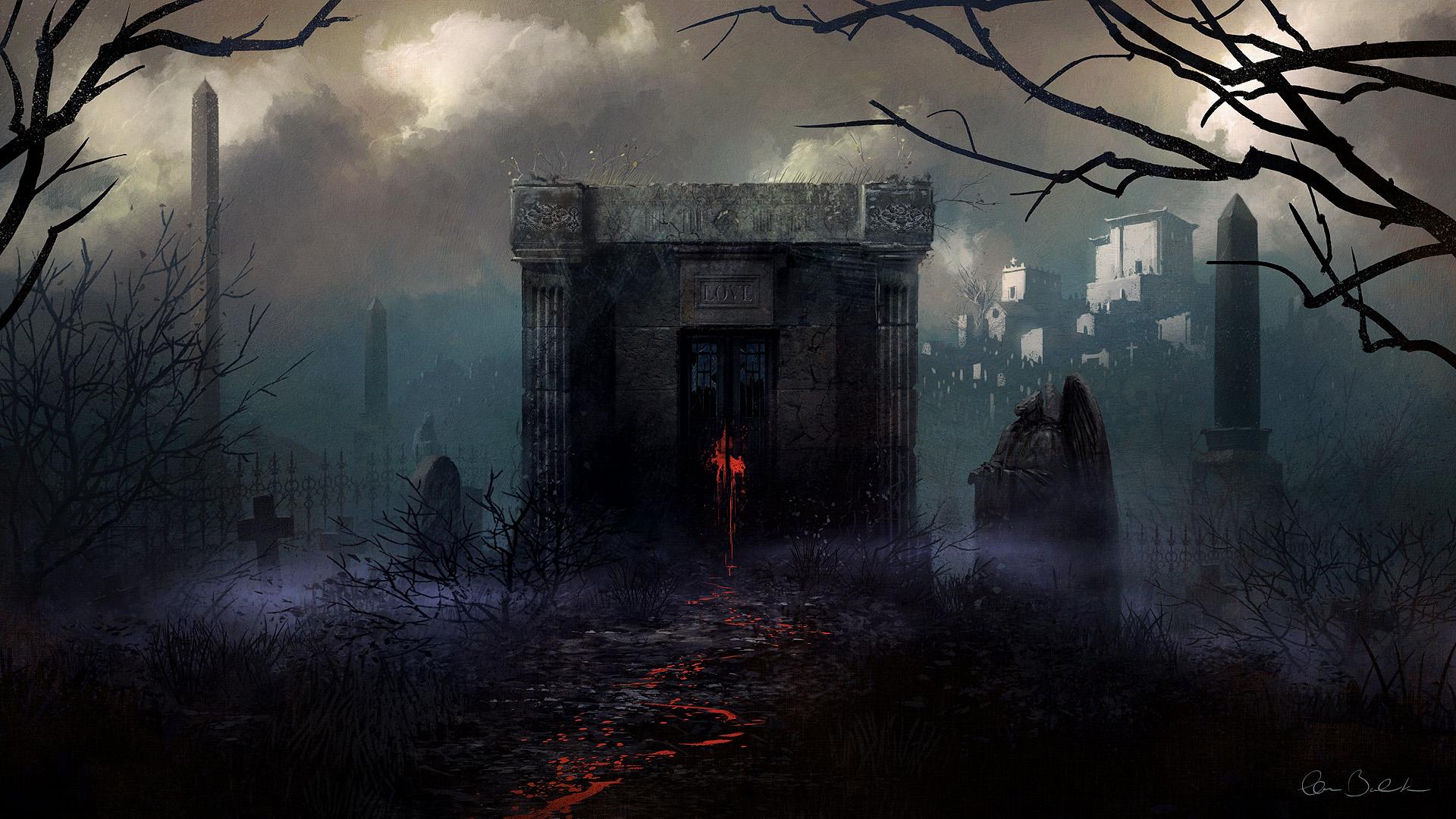 1920x1080 Graveyard on a Foggy Night HD Wallpaper