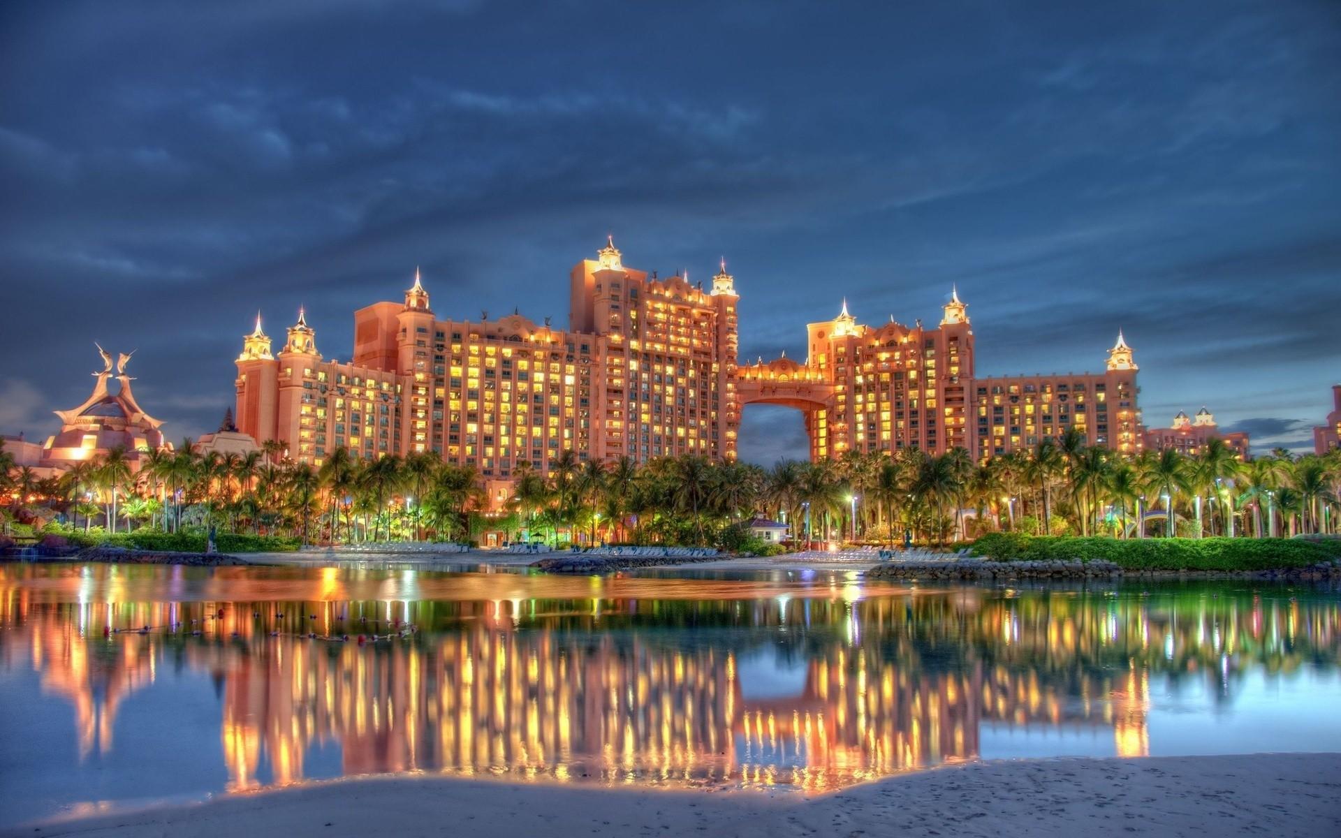 1920x1200 Nassau, Atlantis hotel, Dubai, Bahamas, River, Rocks, Palm trees, Hdr wallpaper. Mocah HD Wallpaper