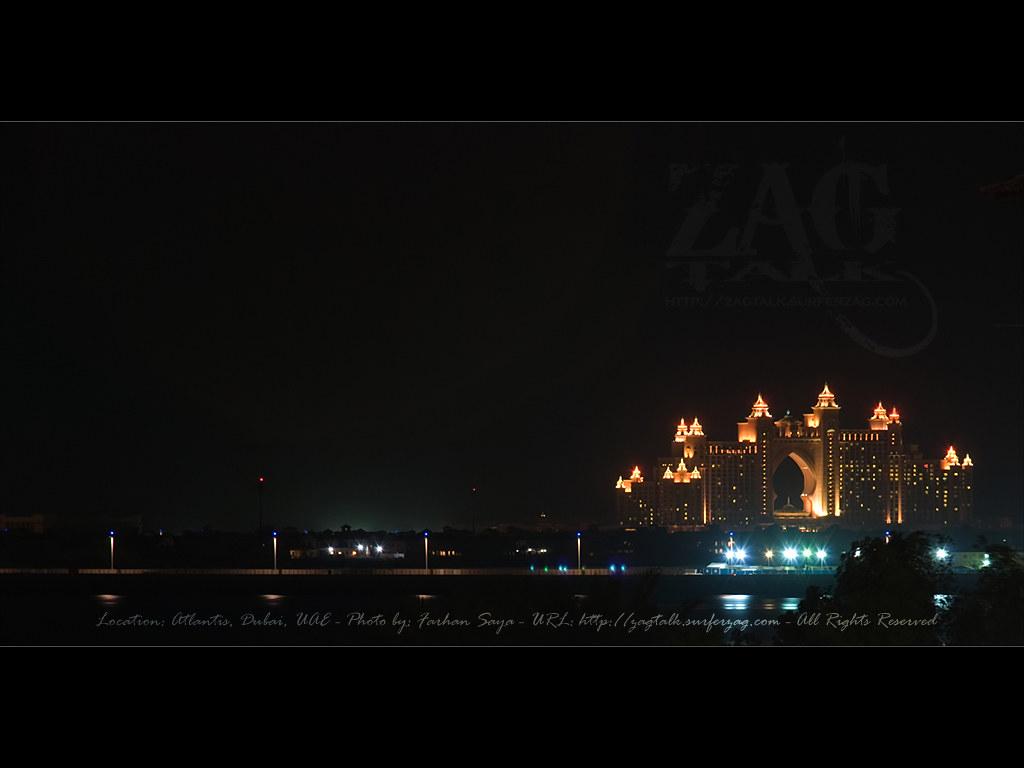 1024x768 Desktop Wallpaper: Atlantis Hotel, Dubai, UAE. A night time