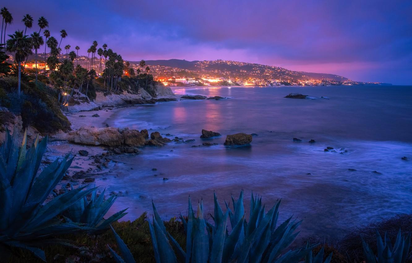 1332x850 Wallpaper lights, USA, ocean, night, Laguna Beach image for desktop, section пейзажи