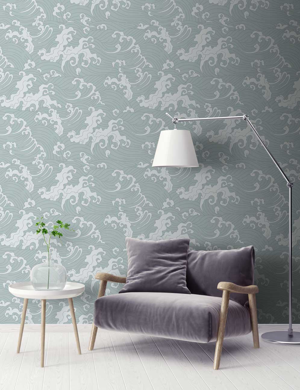 996x1296 Grey & White Japanese Wave Wallpaper- Feathr Wallpaper