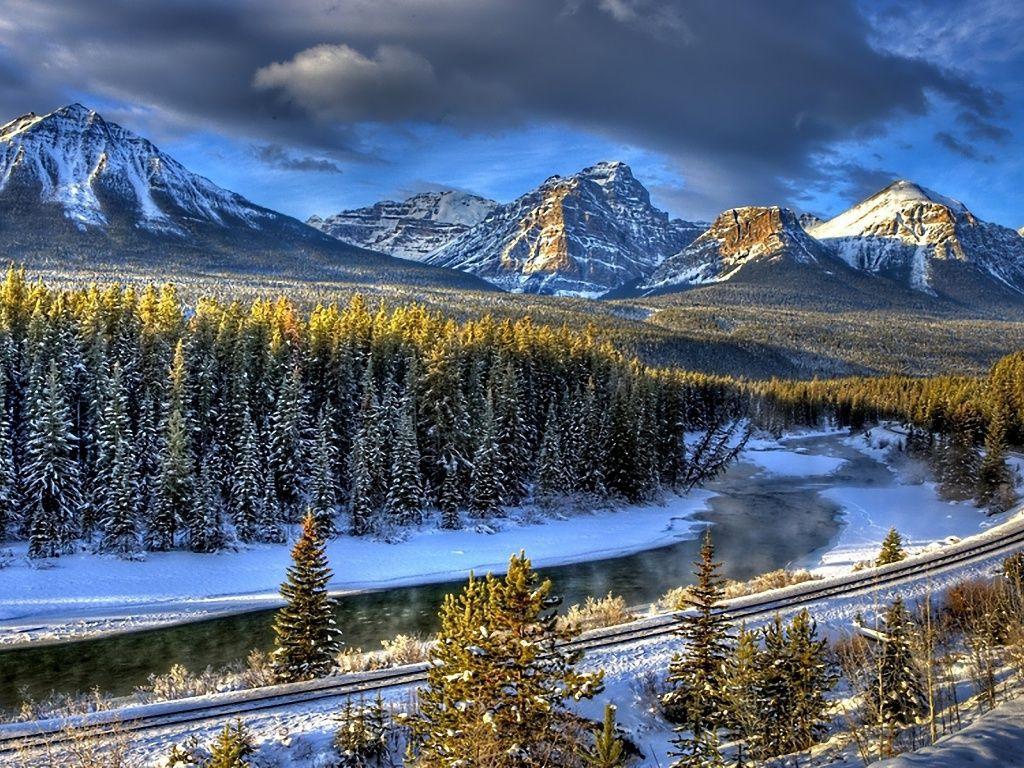 1024x768 Peaks Forest Rail Road Winter wallpaper. Nature wallpaper, Winter wallpaper, Railroad picture