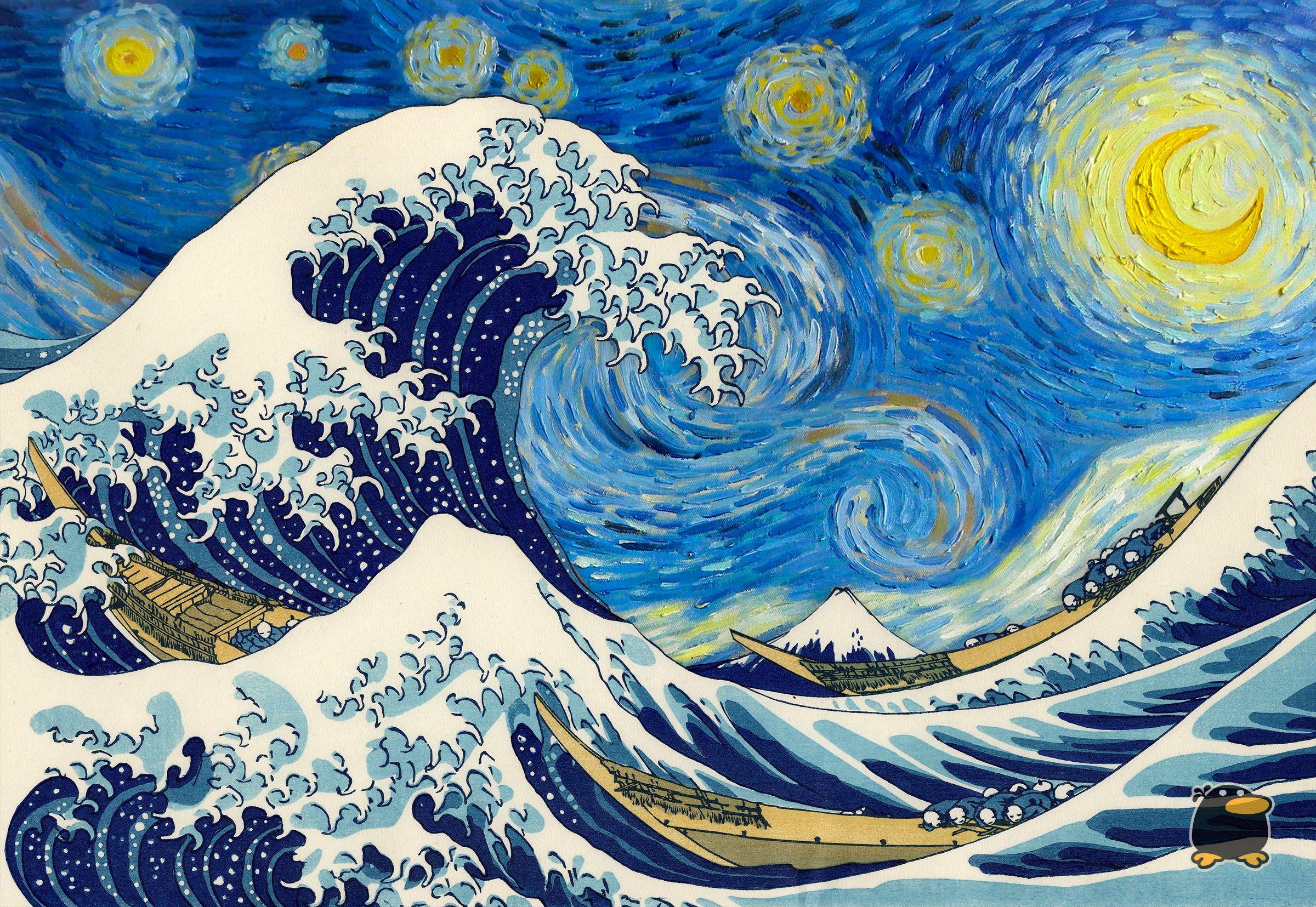 2400x1655 The great wave off a starry night. Starry night van gogh, Starry night wallpaper, Art wallpaper