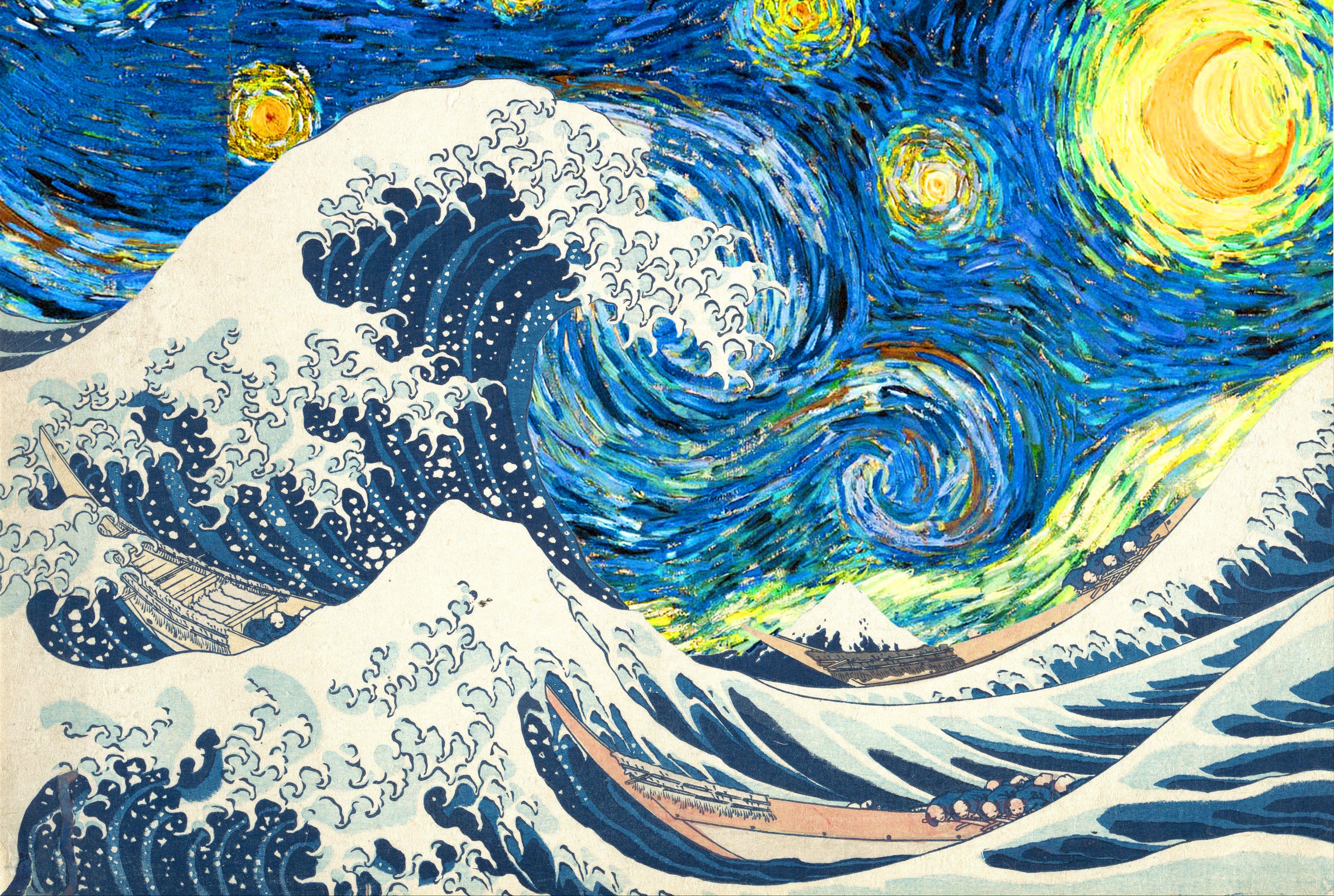 3859x2594 Great Wave Aesthetic Wallpaper Laptop