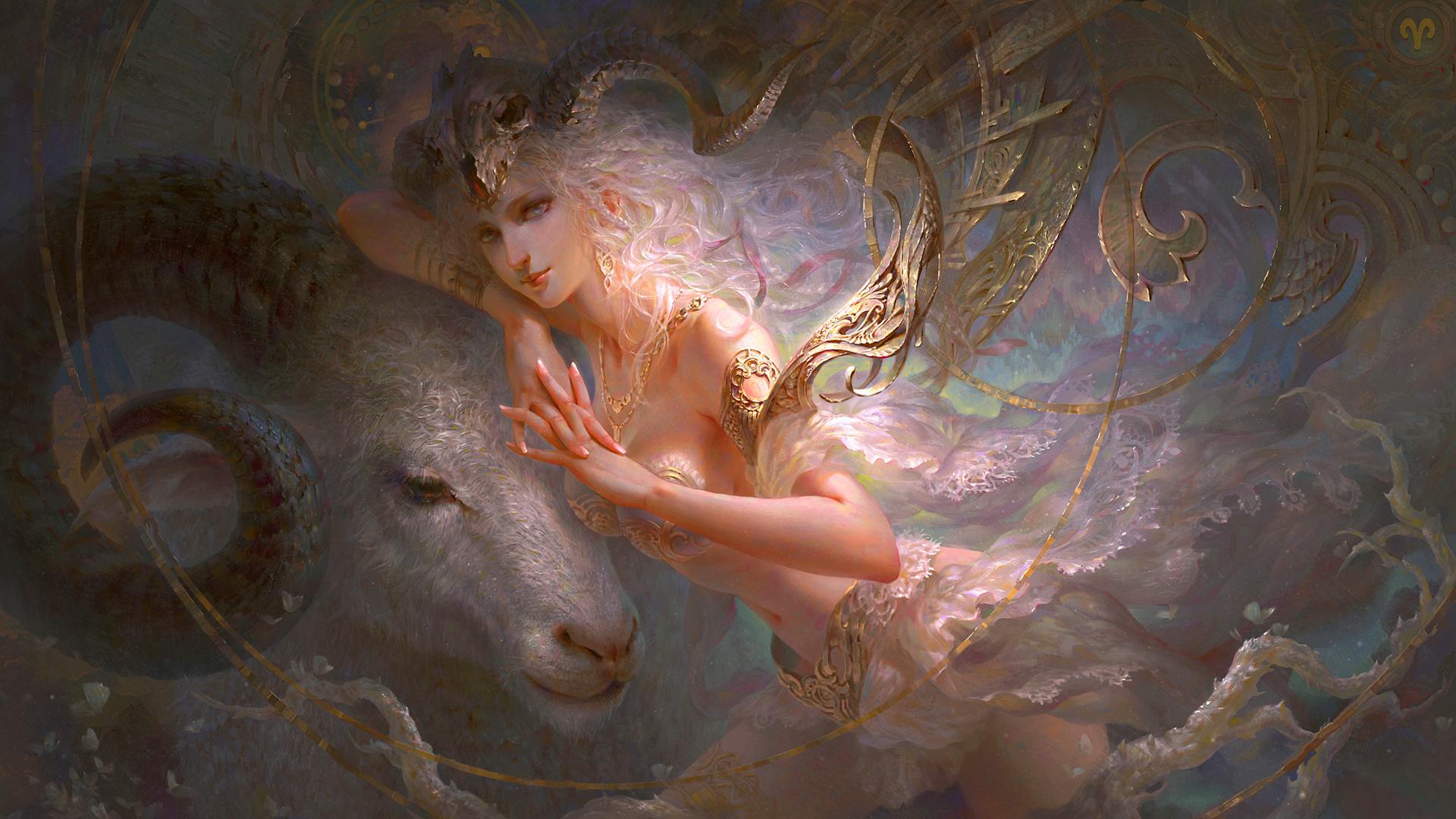 1920x1080 beautiful, fantasy, ram, zodiac, women wallpaper