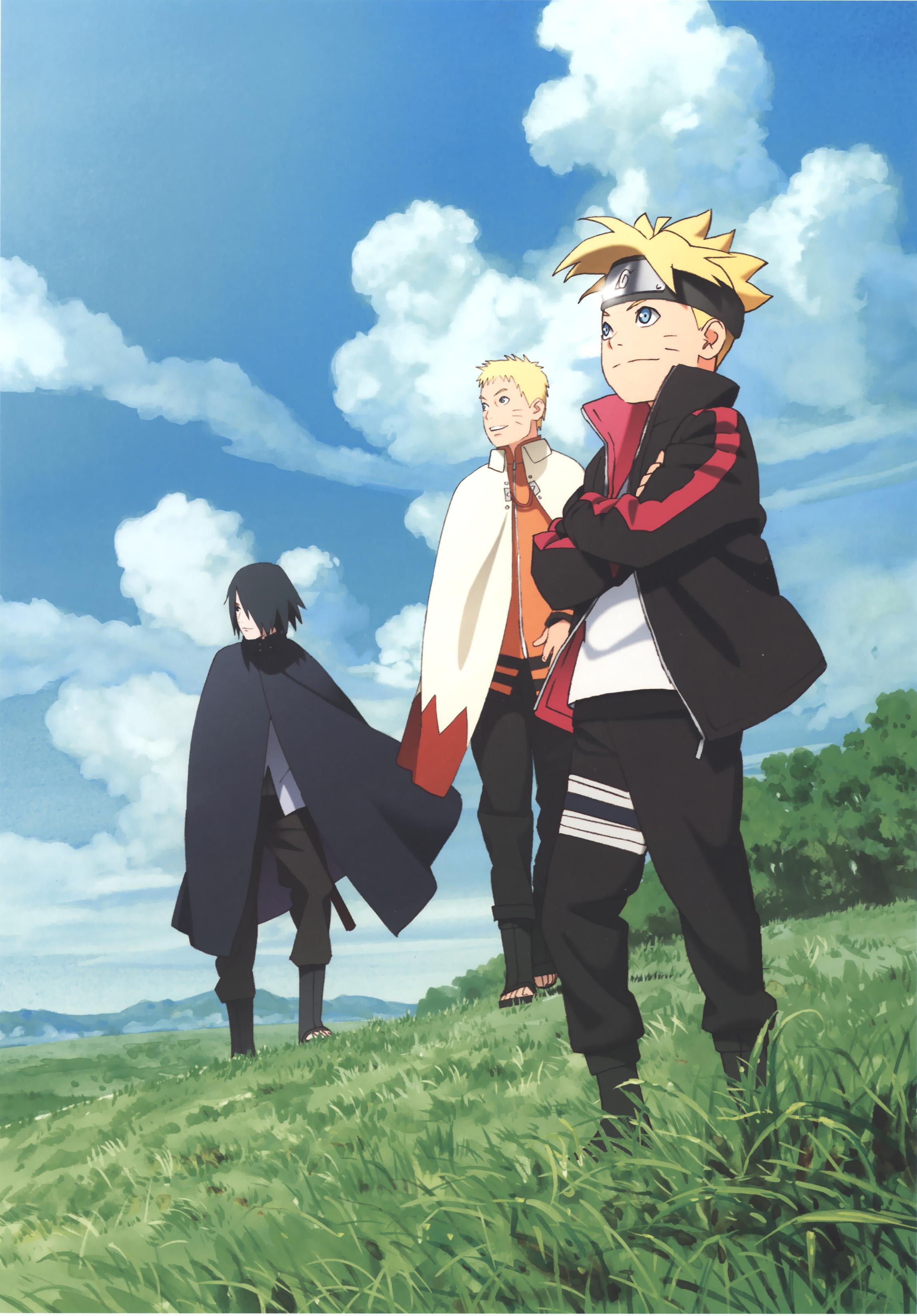 2291x3288 Boruto, Hokage Naruto, and Adult Sasuke Look into the Distance